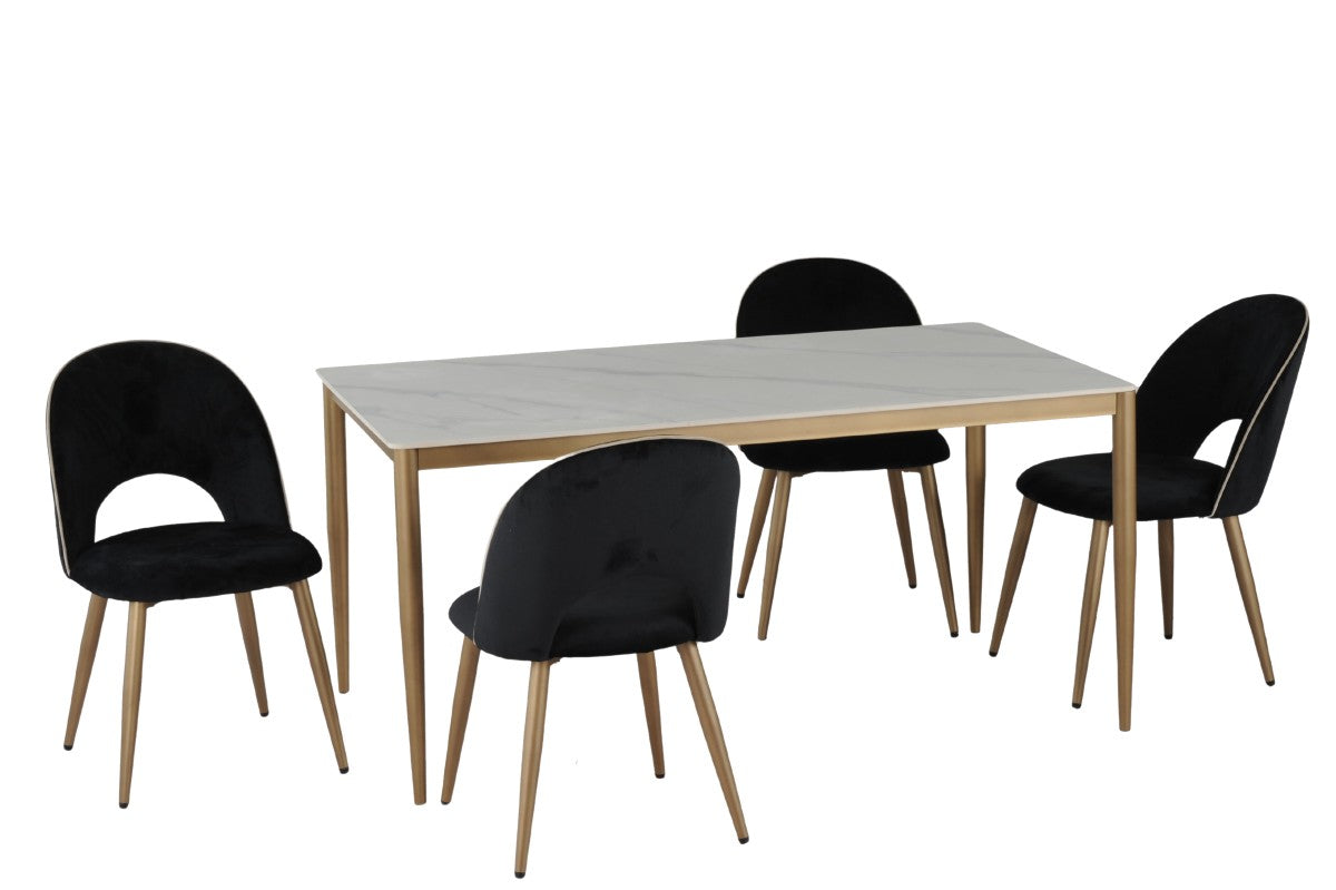 5-Piece Modern Dining Set - White, Gold & Black - Perfect for Small Spaces, Apartments & Home Decor