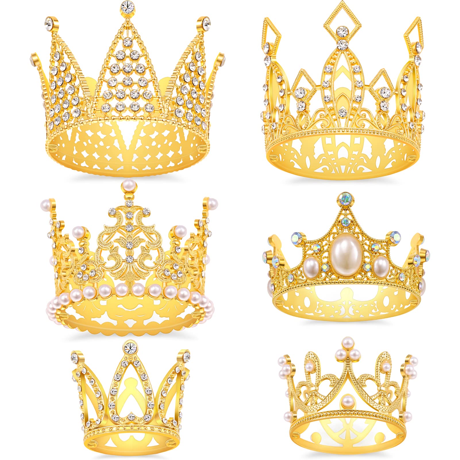 6-Piece Gold Crown Cake Toppers Set - Happy Birthday Princess Crown Decorations for Cakes, Flower Arrangements, Weddings & Parties (Gold-Ⅱ) | Perfect for Birthday Cakes, Cupcake Decorations, Bridal Showers & Royal-Themed Events