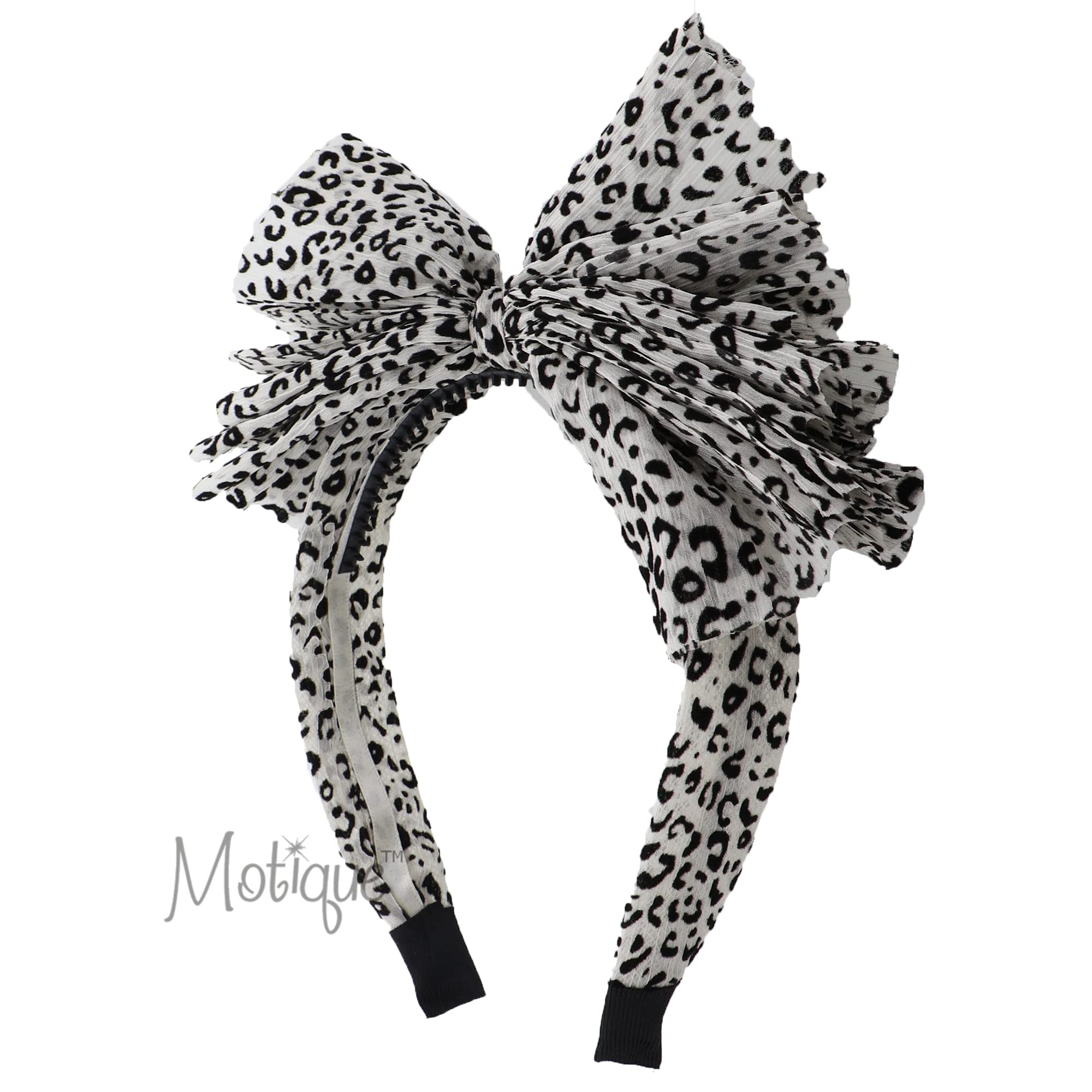 Motique Accessories Cream Velvet Leopard Print Tulle Bow Headband for Women - Perfect for Weddings, Parties & Everyday Fashion Accessories
