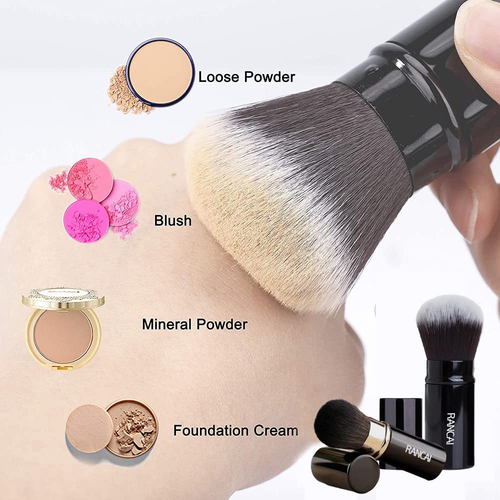 2 Pack Retractable Kabuki Makeup Brush Set - Soft Bristle Blush & Powder Foundation Brush for Mineral Cosmetics | Travel-Friendly, Perfect for On-the-Go Touch Ups & Professional Makeup Application