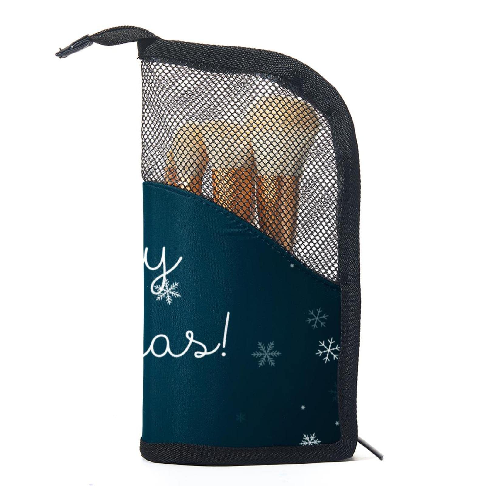 Premium 12-Piece Makeup Brush Organizer Bag with Snowflake Design - Portable Blue Makeup Brush Holder Case for Travel & Home Storage - Perfect Christmas Gift for Makeup Lovers