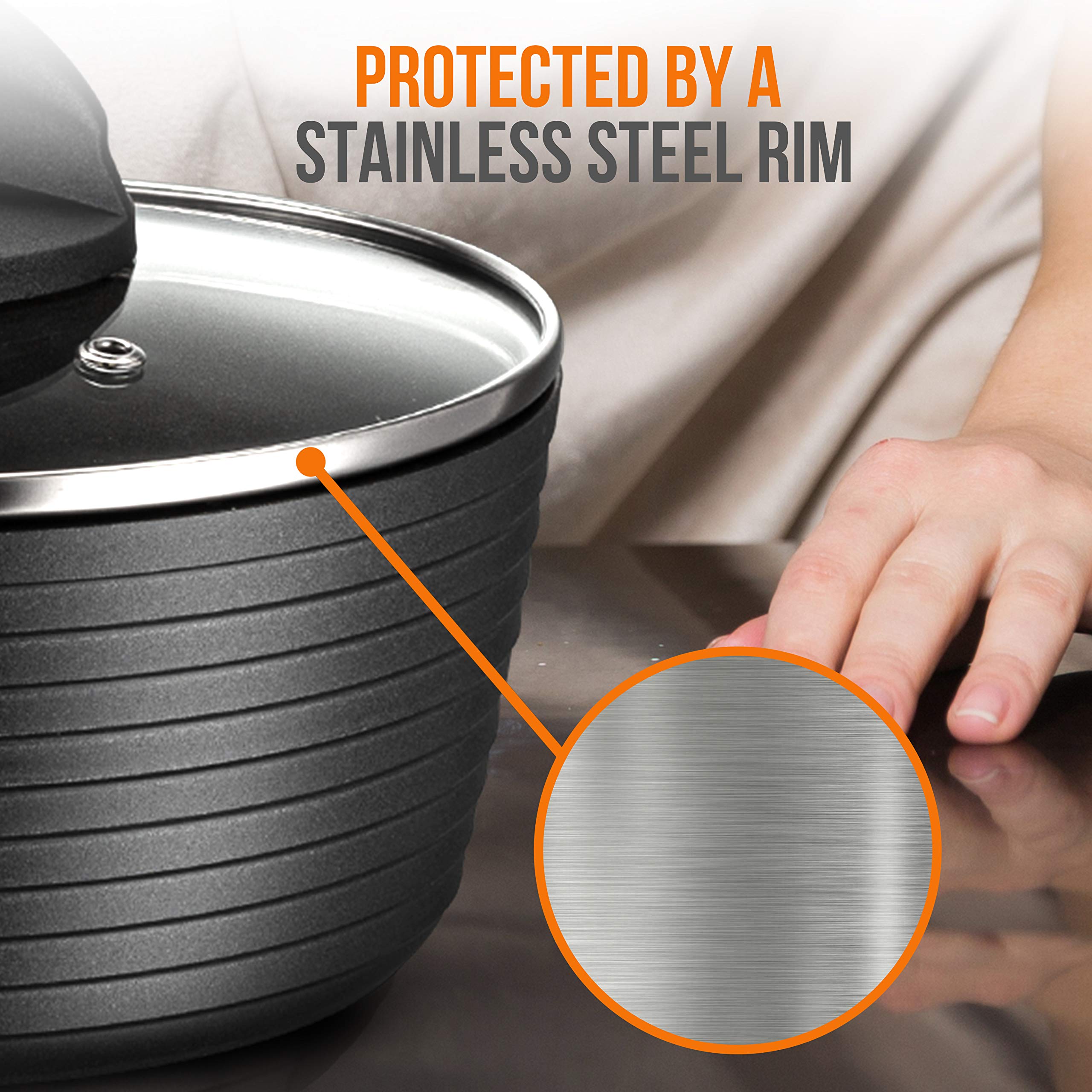NutriChef Durable Dutch Oven Pot Lid - 9.5 Inch Tempered Glass Cover, Oven & Dishwasher Safe, Fits Model NCCW12S - Perfect for Slow Cooking, Baking & Serving Dishes