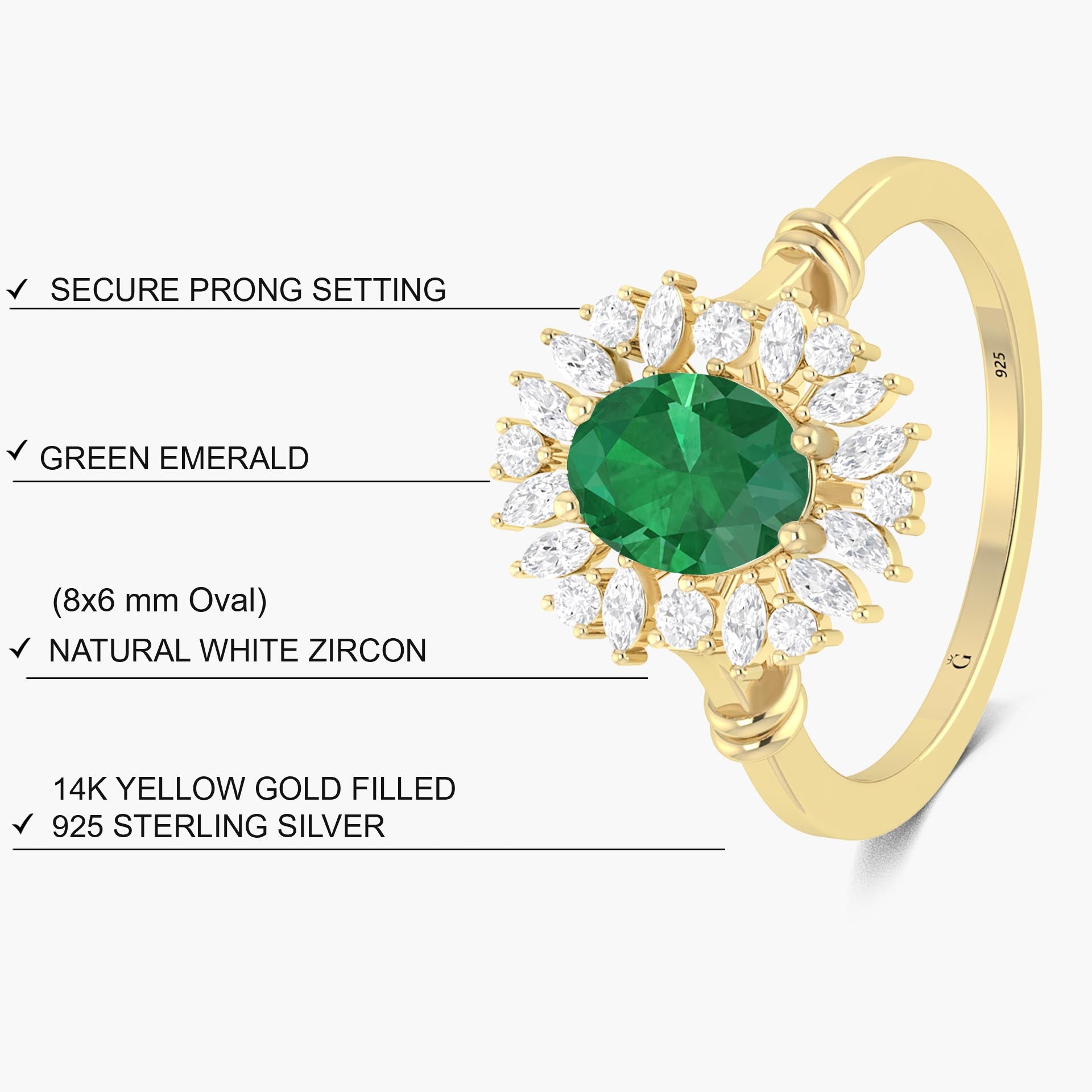 Exquisite Green Emerald Oval Cut Engagement Ring for Women - Perfect for Proposals, Weddings & Anniversaries