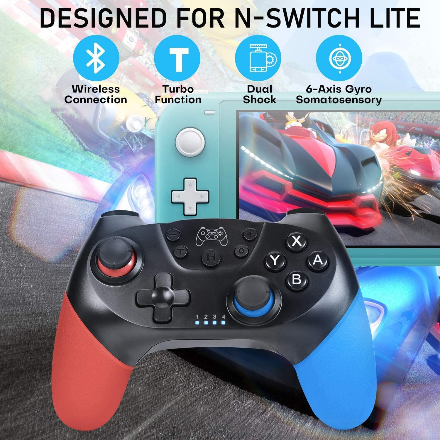 Gezimetie Wireless Switch Controller for Nintendo Switch & Switch Lite - 6-Axis Gyro, Dual Shock Gamepad Joypad | Perfect for Gaming at Home or On-The-Go