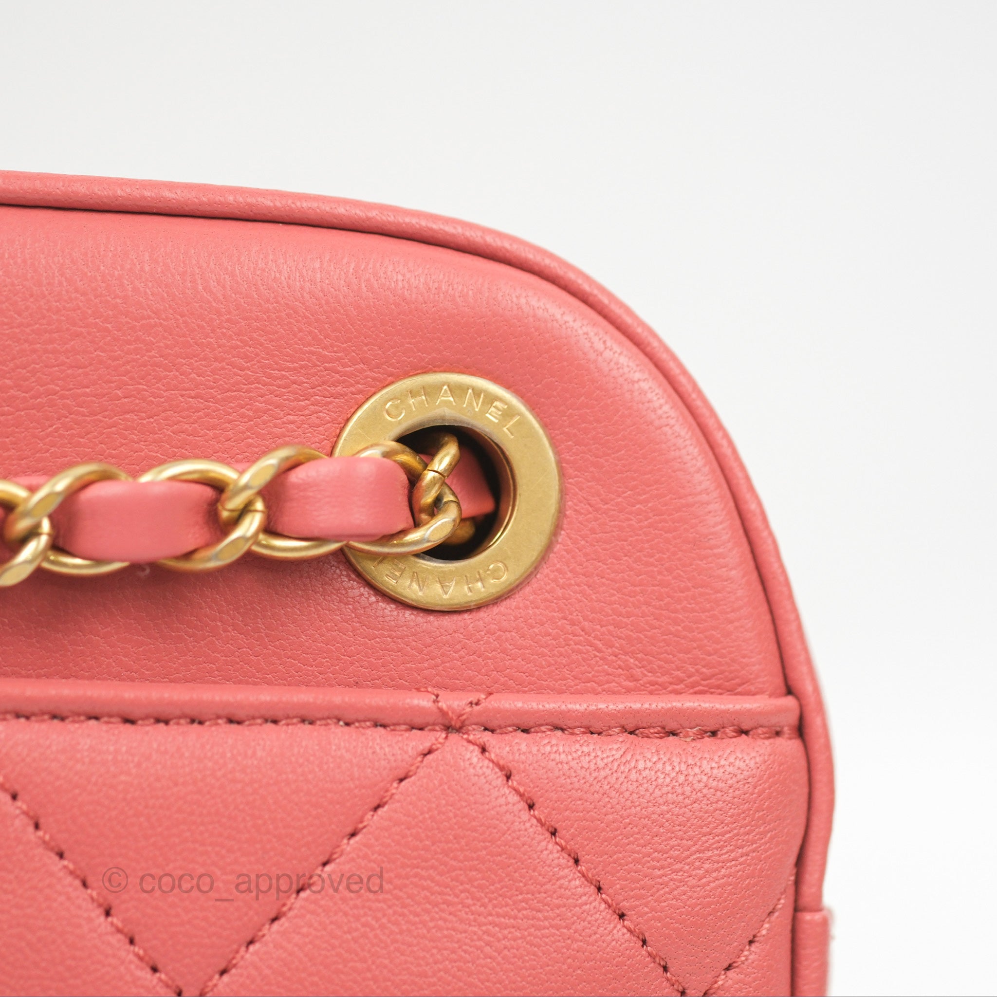 Chanel Pink Goatskin Camera Bag with Aged Gold Chain Strap - Luxury Crossbody Bag for Women, Perfect for Parties & Date Nights