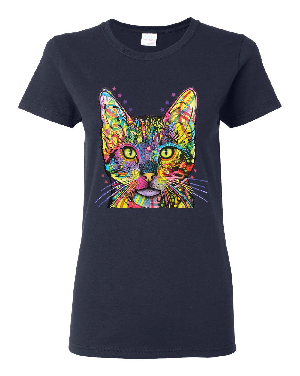 Dean Russo Art Cat Lover T-Shirt for Women - Colorful Cat Mom & Dad Graphic Tee - Perfect Gift for Animal Lovers & Pet Owners