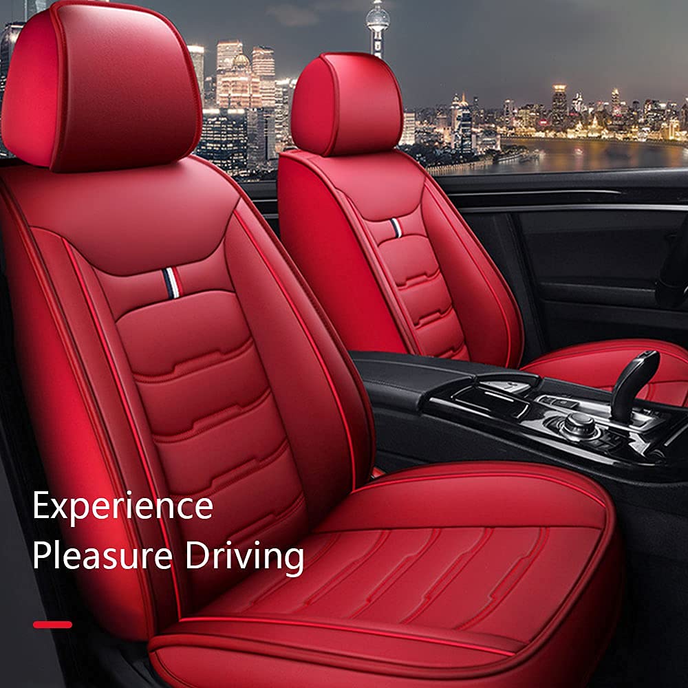 2016-2019 Chevrolet Camaro Leather Seat Covers - 5-Piece Full Set, Waterproof & Breathable, Airbag Compatible (Red) - Perfect for Car Protection & Comfort