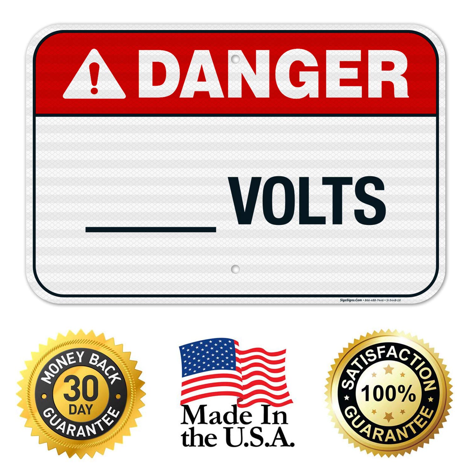 ANSI Danger Sign - 12x18 Inches, 3M EGP Reflective Aluminum, Fade Resistant for Indoor & Outdoor Use | Sigo Signs Volts Sign (SI-5448) | Made in USA | Perfect for Construction Sites, Warehouses & Hazardous Areas