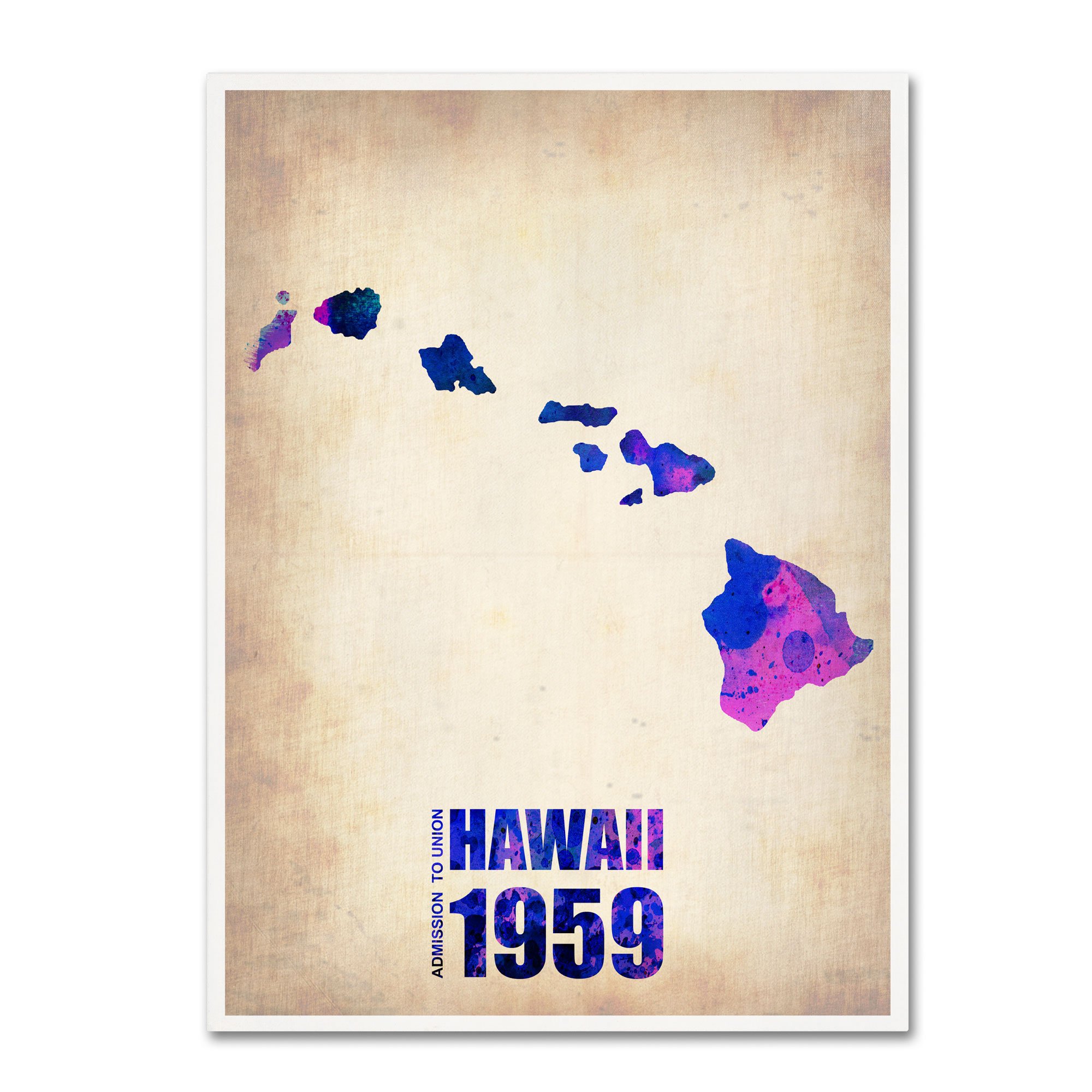 Hawaii Watercolor Map Canvas Wall Art - 18x24 Inch Framed Print by Naxart - Tropical Island Decor for Living Room, Bedroom & Office