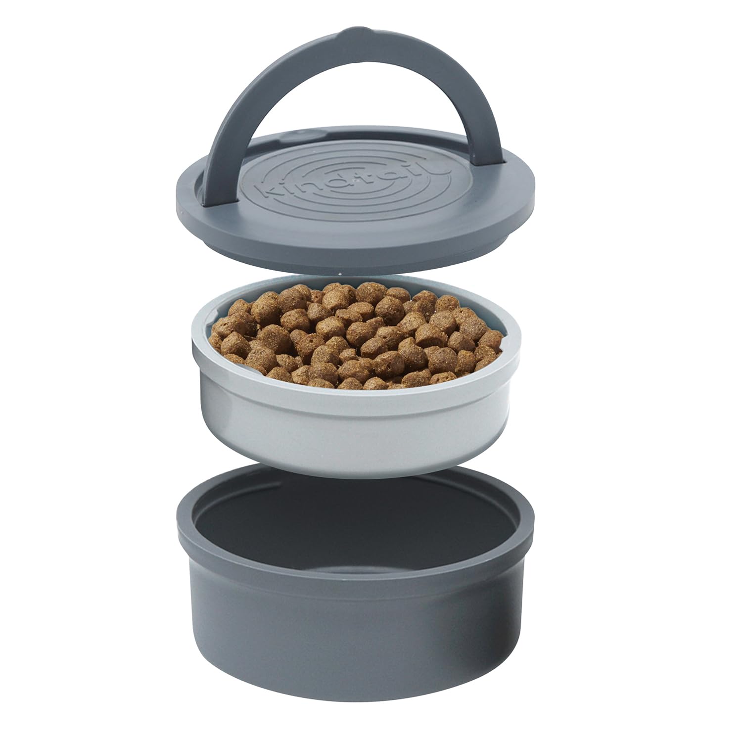 KindTail Portable Pet Feeder - Travel Dog Bowls with Lid & Handle, Microwave & Dishwasher Safe (10oz Inner & 20oz Outer Bowl) - Grey - Perfect for Hiking, Camping & Road Trips