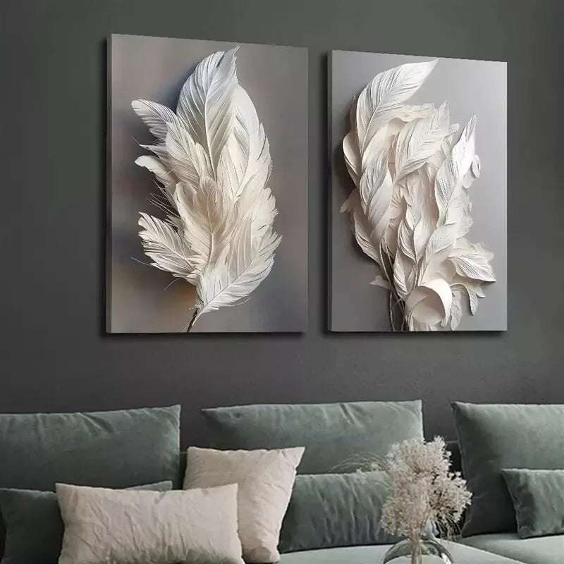 2Pcs White Feather Artwork Canvas Framed Wall Decor - 50x75cm High Quality Print, Australian Made, Ready to Hang - Perfect for Living Room, Bedroom & Office Decoration