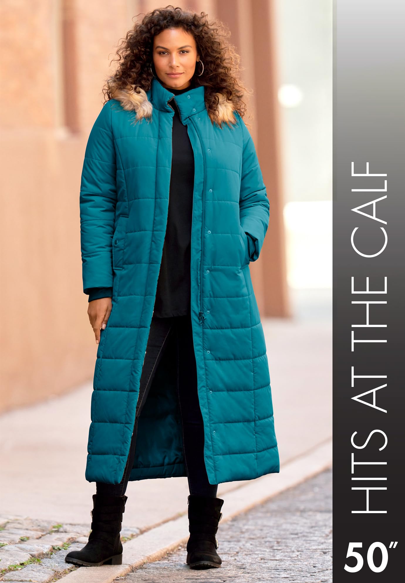 Roaman's Women's Plus Size Long Quilted Puffer Jacket - Warm Winter Coat for Cold Weather, Outdoor Activities & Casual Wear