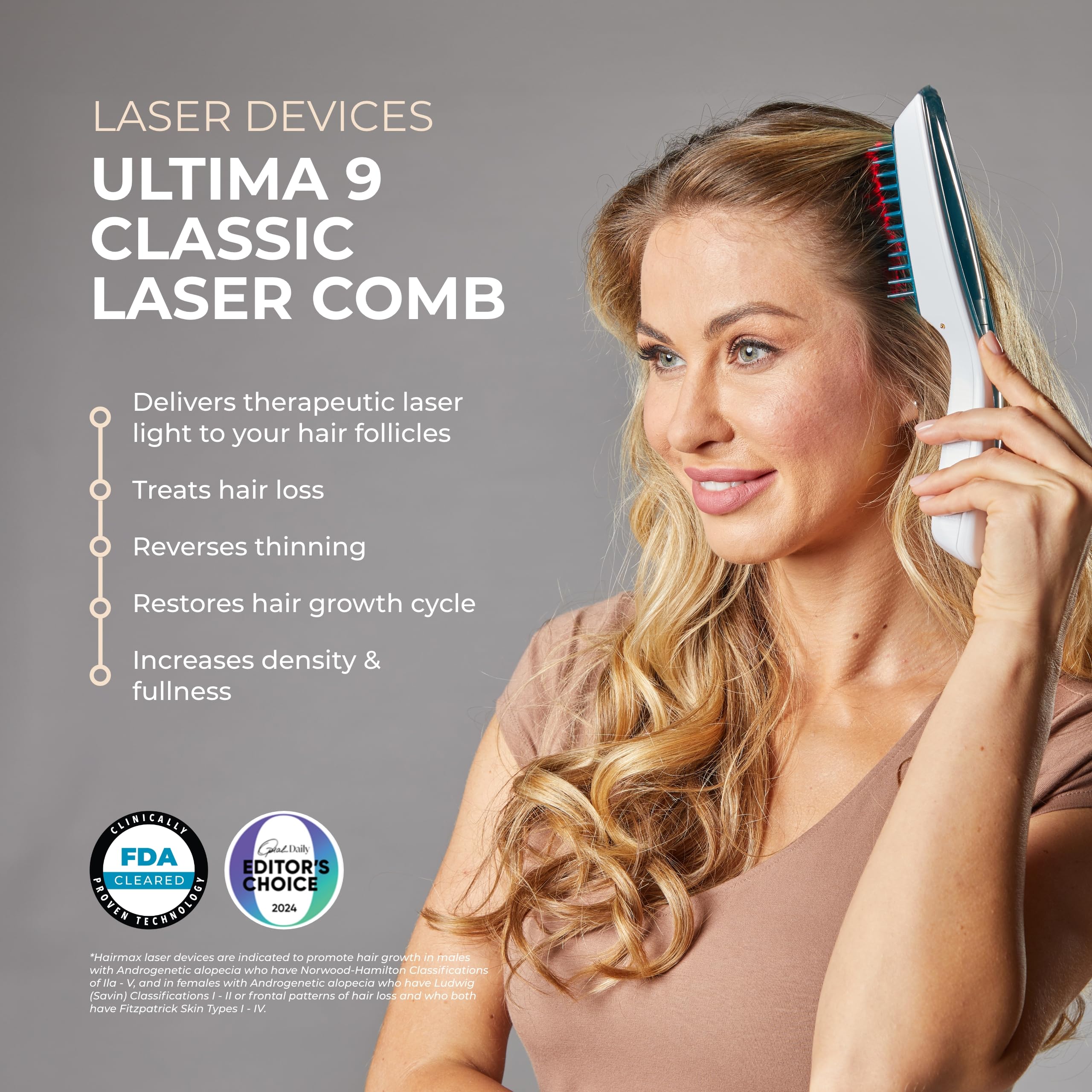 HairMax Ultima 9 Classic LaserComb - FDA Cleared Laser Hair Growth Device for Men & Women - Red Light Therapy Treatment for Thinning Hair & Hair Loss Prevention - Cordless Hair Regrowth Comb for Home Use - Perfect for Daily Hair Care Routine & Scalp Health Maintenance