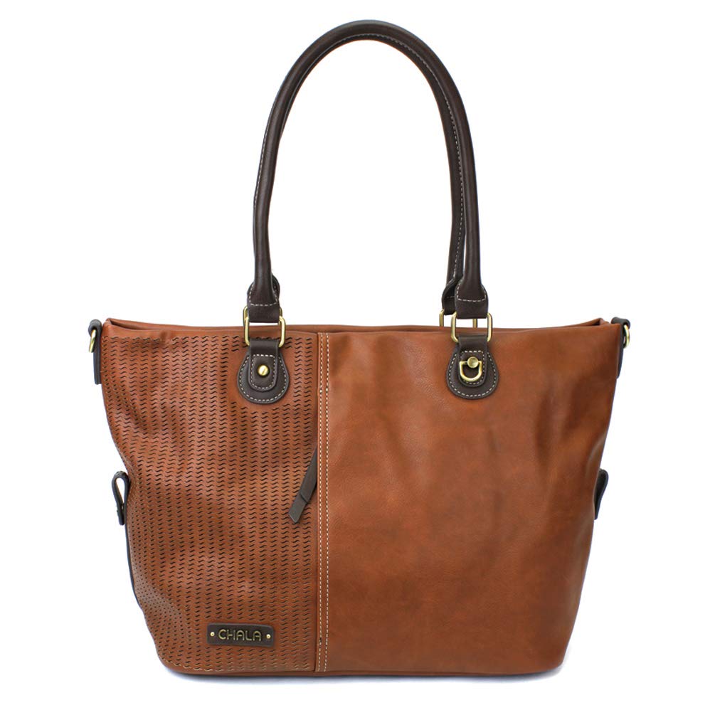 CHALA Laser Cut Crossbody Shoulder Bag - Faux Leather Tote Purse for Women, Brown | Stylish Everyday Handbag for Work, Shopping & Travel