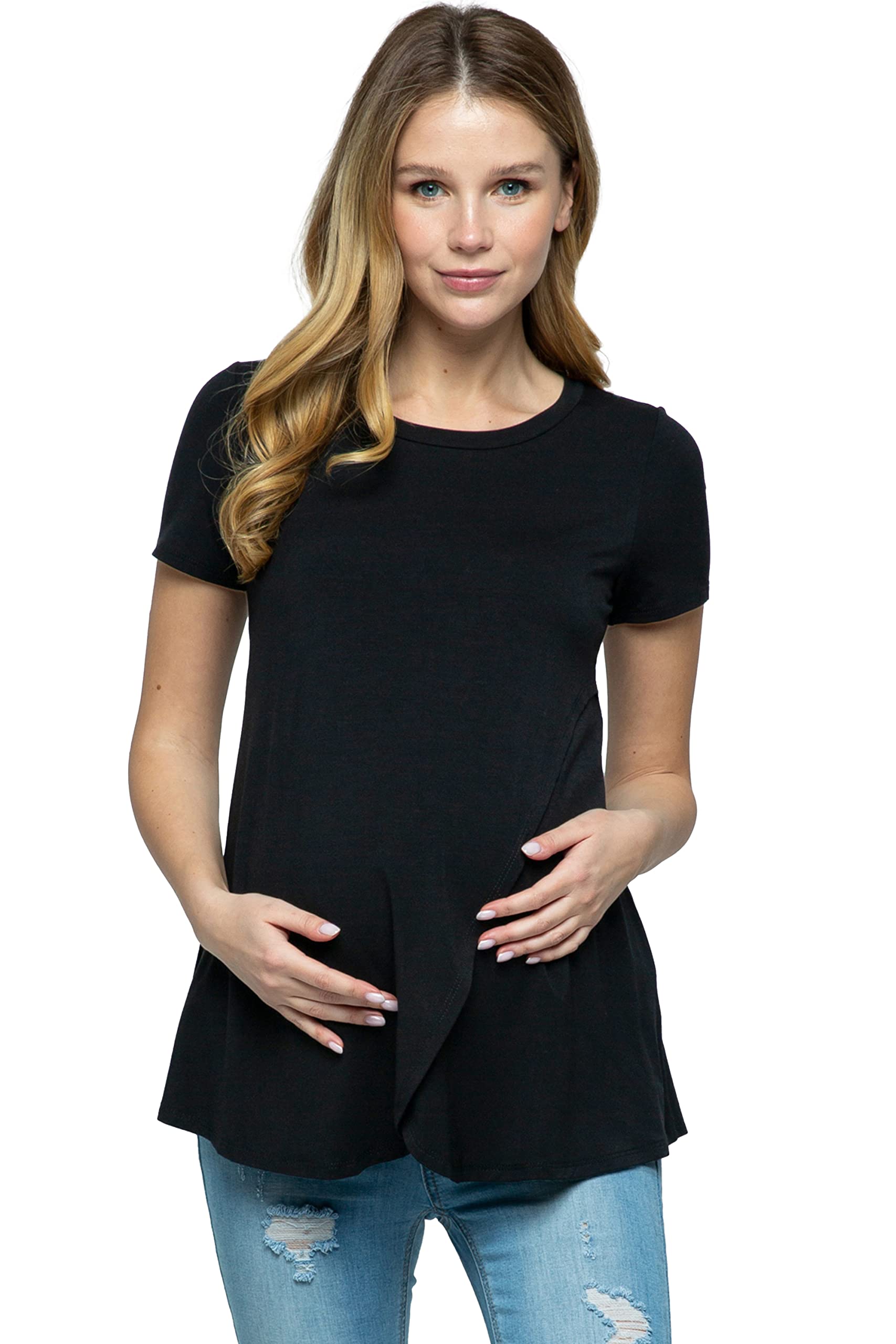 Comfortable Women's Layered Wrap Maternity Nursing Top - Soft Breastfeeding Shirt for Pregnancy & Postpartum - Perfect for Nursing, Lounging & Everyday Wear