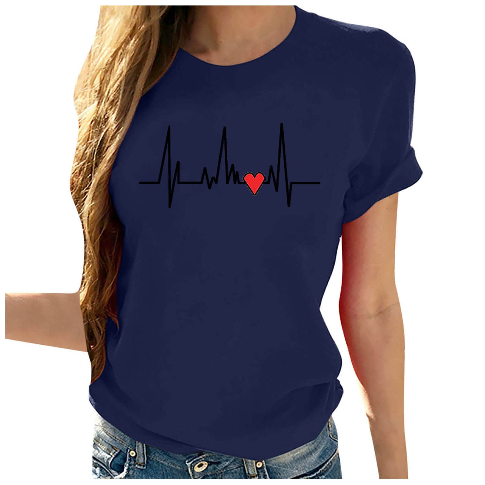 Funny Graphic T-Shirt for Women - Summer Short Sleeve Round Neck ECG Print Blouse | Casual Office Wear, Party Outfits & Everyday Fashion | UK Sizes Available