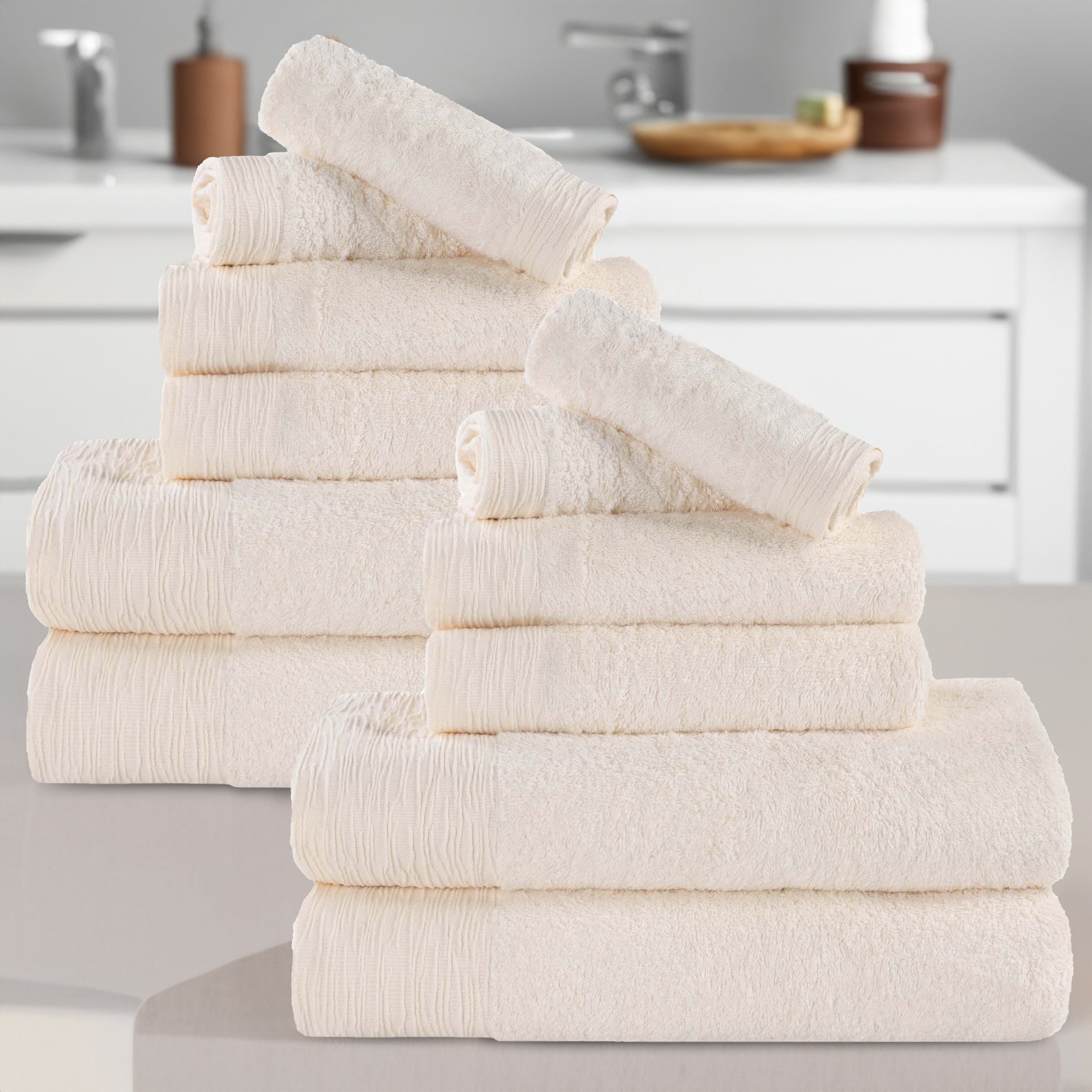 Premium 12-Piece Bamboo Rayon Towel Set - Ultra Soft, Eco-Friendly & Absorbent - Perfect for Bath, Spa, Gym & Luxury Home Use