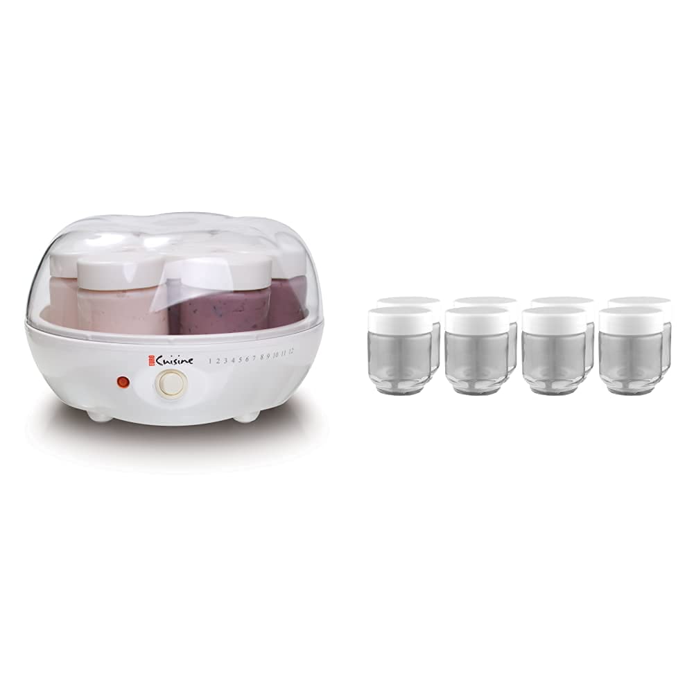 Euro Cuisine YM80 Yogurt Maker with 8 Glass Jars - White Electric Yogurt Machine for Homemade Greek, Vegan & Dairy-Free Yogurt - Perfect for Breakfast, Snacks & Healthy Desserts