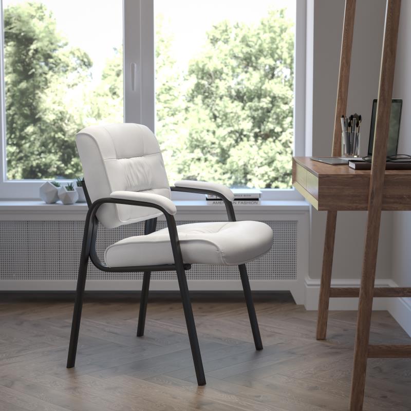 Premium FLASH Haeger Leather Executive Office Chair - Black Metal Frame Reception Seating for Professional Workspaces & Conference Rooms