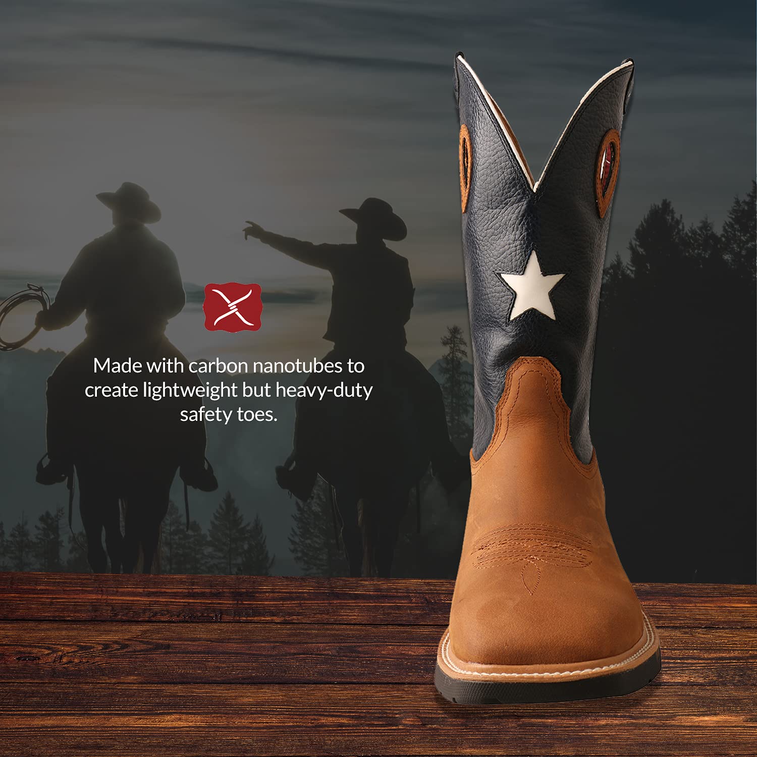 Twisted X Men's Texas Flag Western Work Boots - Nano Composite Toe, Light Brown, Size 10 EE (US) - Durable & Comfortable for Ranch Work, Construction & Outdoor Activities