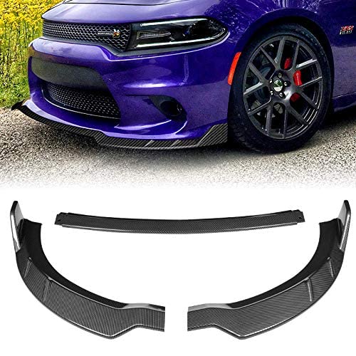 3PCS Front Bumper Lip Kit for 2015-2021 Dodge Charger | RA-Style Splitter Trim Protection Spoiler | Carbon Look Air Dam Chin Diffuser | Enhance Style & Protection for Street Racing & Car Shows