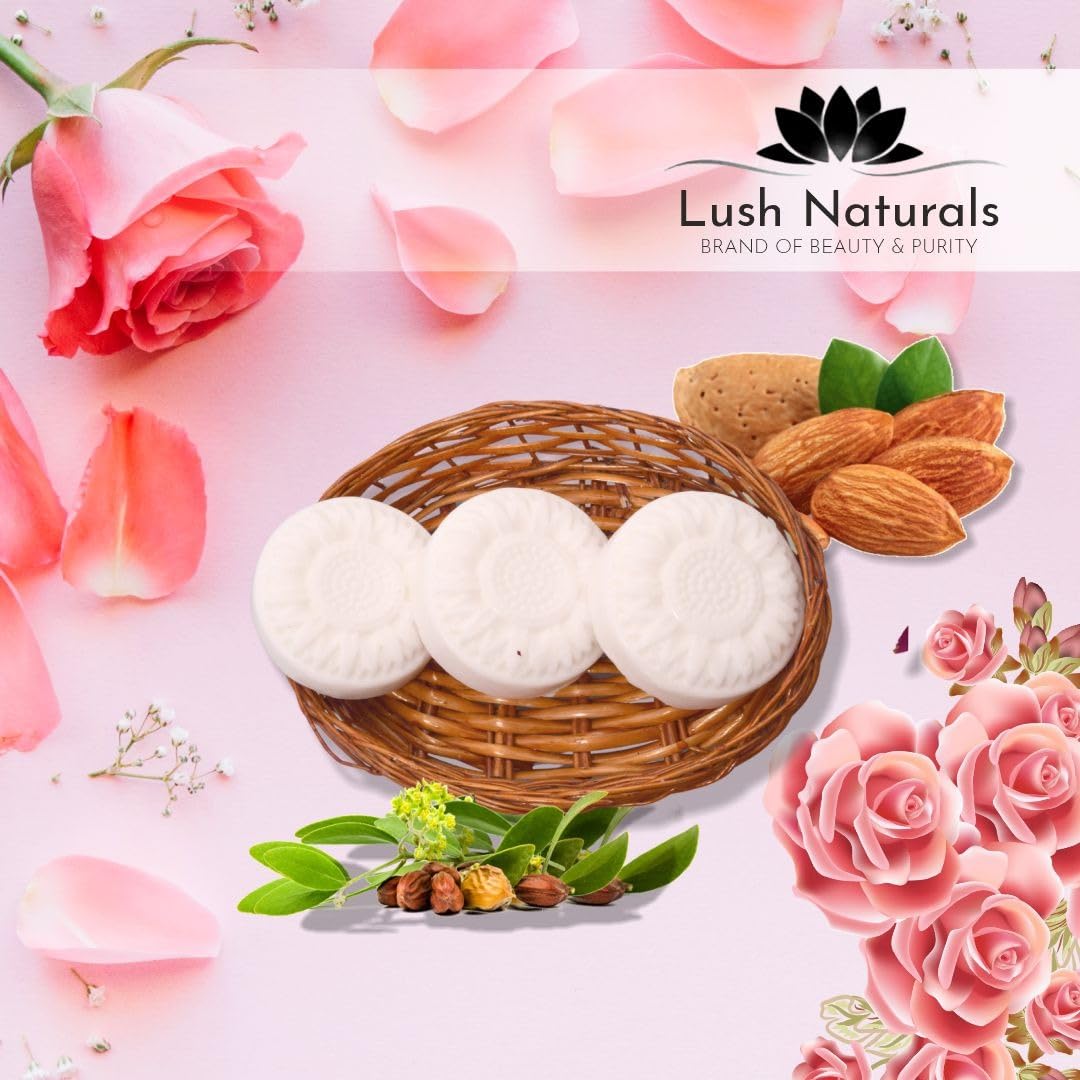 Lush Naturals Goat Milk & Rose Soap (Pack of 3) - Moisturizing & Fragrant Handmade Soap for Dry Skin, Sensitive Skin Care - Perfect for Bath, Shower & Gift Giving