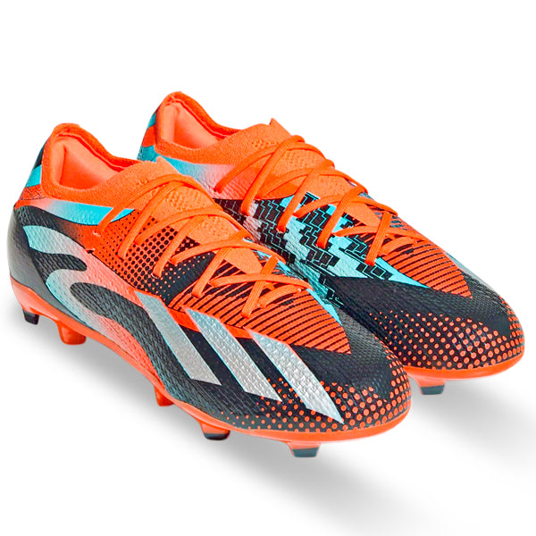 Adidas Jr. X Speedportal Messi.1 Firm Ground Soccer Cleats for Kids - Team Solar Orange/Metallic Silver - Youth Football Shoes for Outdoor Matches & Training