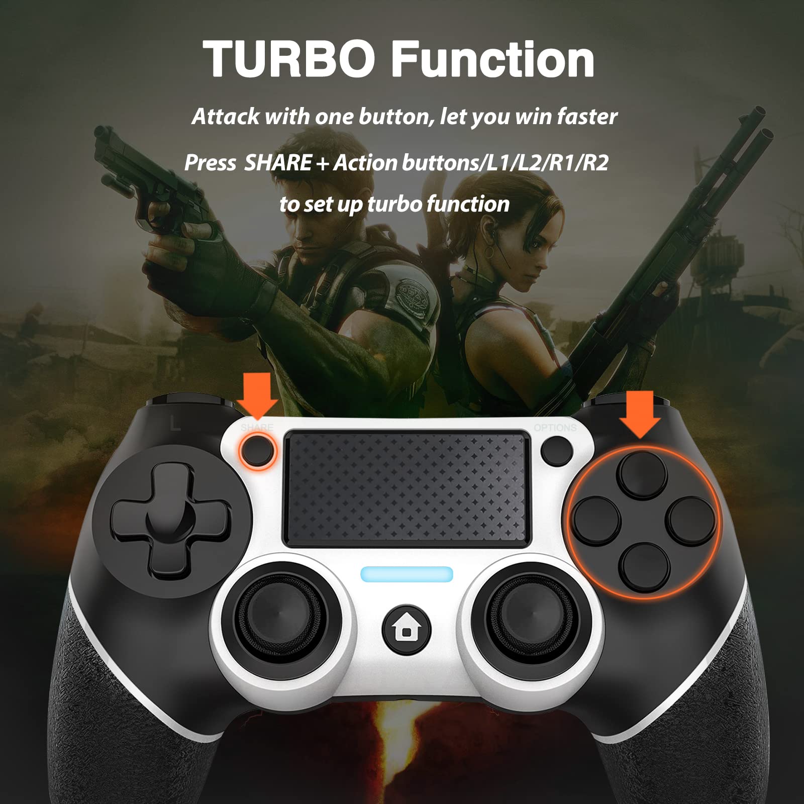 VooFun Wireless Bluetooth Controller for PS4/PS4 Pro/PS4 Slim - Compatible with PlayStation 4, Vibration Feedback, 6-Axis Motion Sensor, Touchpad, 3.5mm Headphone Jack, Turbo Function, 1000mAh Battery - Perfect for Gaming, Streaming & Long Play Sessions