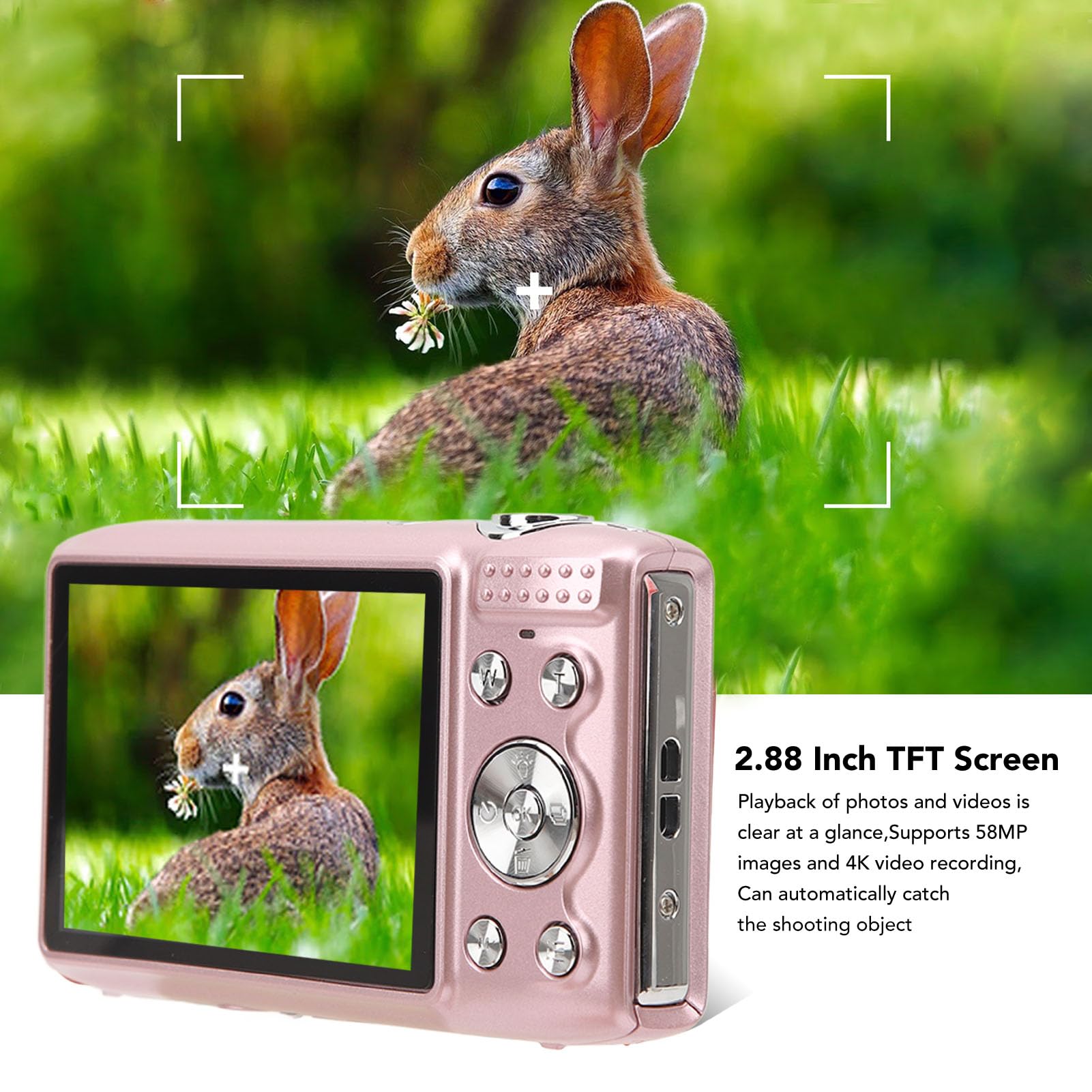 16X Zoom 58MP 4K Digital Camera with Multi-Function for Travel, Vlogging & Photography - Pink (Ideal for Outdoor Adventures, Family Trips & Content Creation)