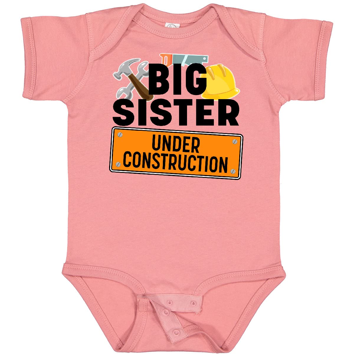 Inktastic Big Sister Under Construction Baby Bodysuit - Cute Newborn Onesie for Toddler Girls - Perfect Big Sister Announcement & Sibling Gift for Baby Showers
