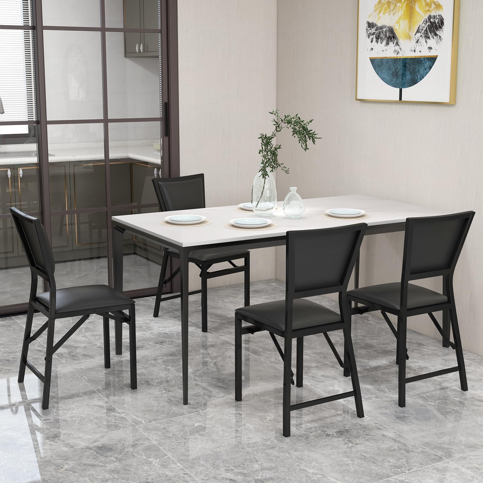 Giantex Set of 4 Folding Dining Chairs with Padded Seats - Sturdy Metal Frame, Space Saving Design & Floor Protectors - Foldable Chairs for Small Apartments, Parties, Extra Guests (Black) - Perfect for Home, Office, Events & Outdoor Gatherings