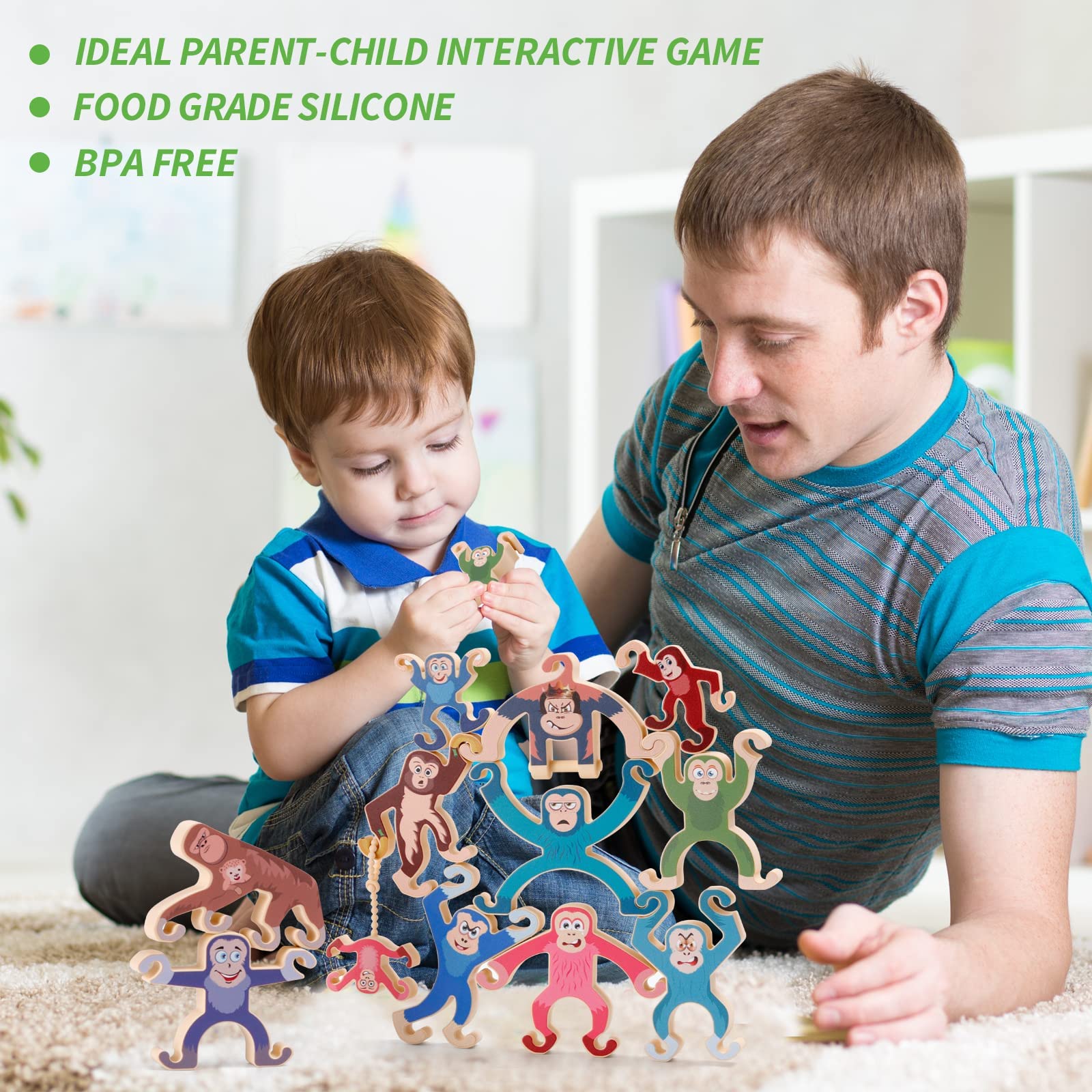 Haakaa Monkey Stacking Toys Set - 12PCS Food Grade Silicone Stacking Blocks for Kids Ages 3-6 | Educational STEM Building Toys, Balance Game & Preschool Learning Gift | Perfect for Classroom, Playroom & Birthday Parties
