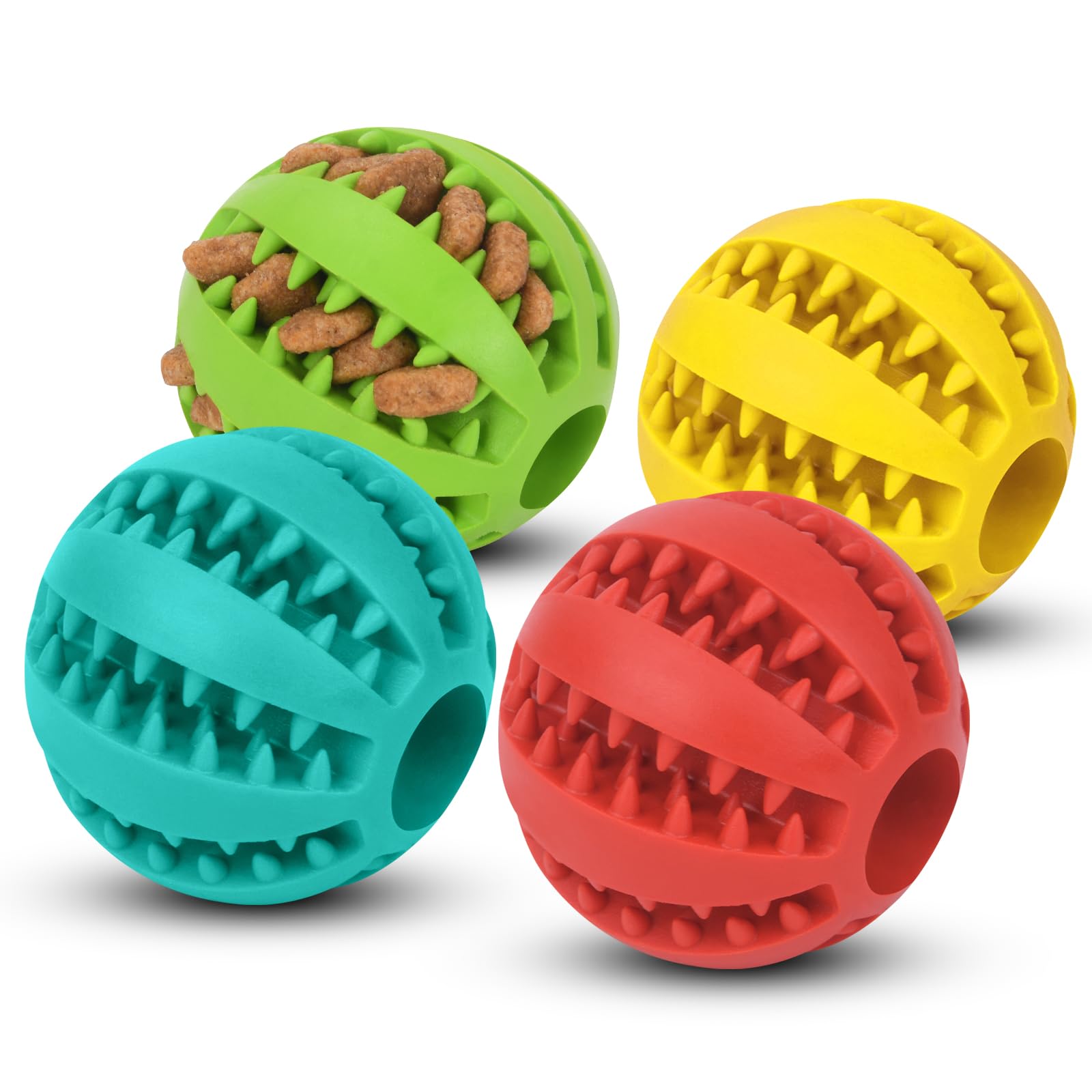 Flintronic 4-Pack Natural Rubber Dog Chew Toy Balls with Mint Flavor - Interactive Puzzle Feeder & Teeth Cleaning Toy for Small to Medium Dogs (5cm) - Perfect for Training, Enrichment & Dental Health