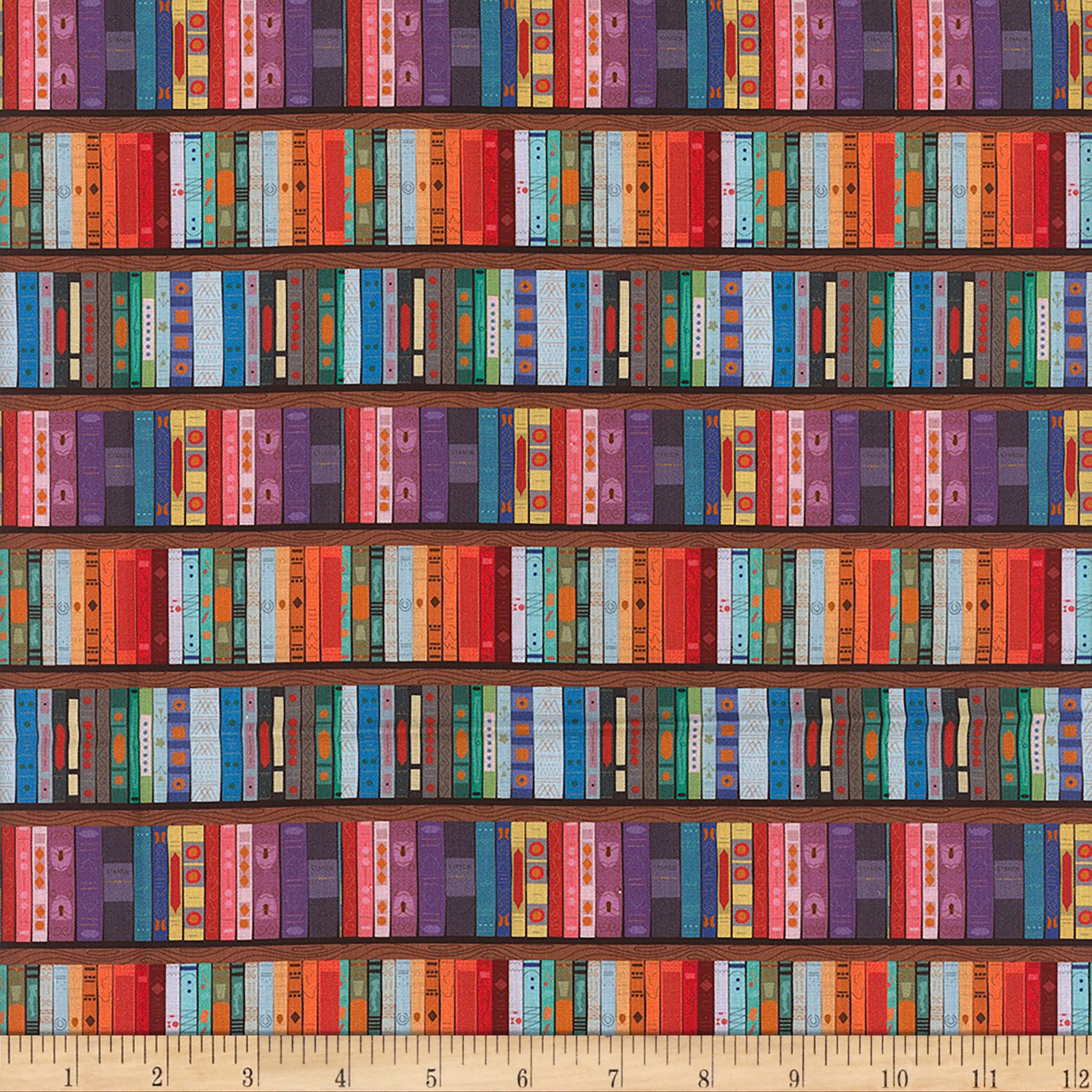 Mook Fabrics Back to School Bookshelf Multi-Pattern Cotton Fabric by The Yard - Perfect for DIY School Supplies, Kids Room Decor & Craft Projects