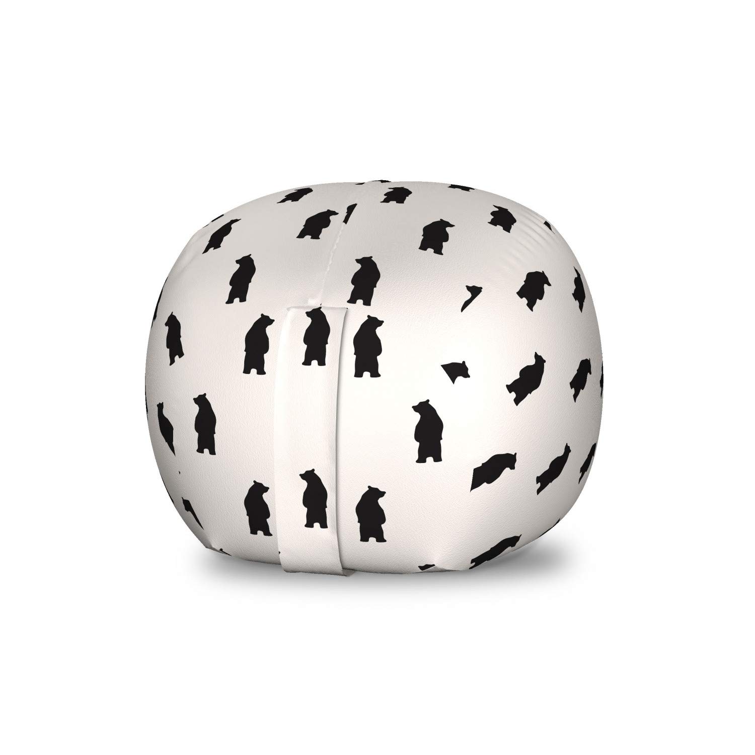 Ambesonne Animal Storage Toy Bag Chair - Bear Silhouette Pattern, Cream & Black Washable Stuffed Animal Organizer for Kids' Room, Nursery or Playroom Decor