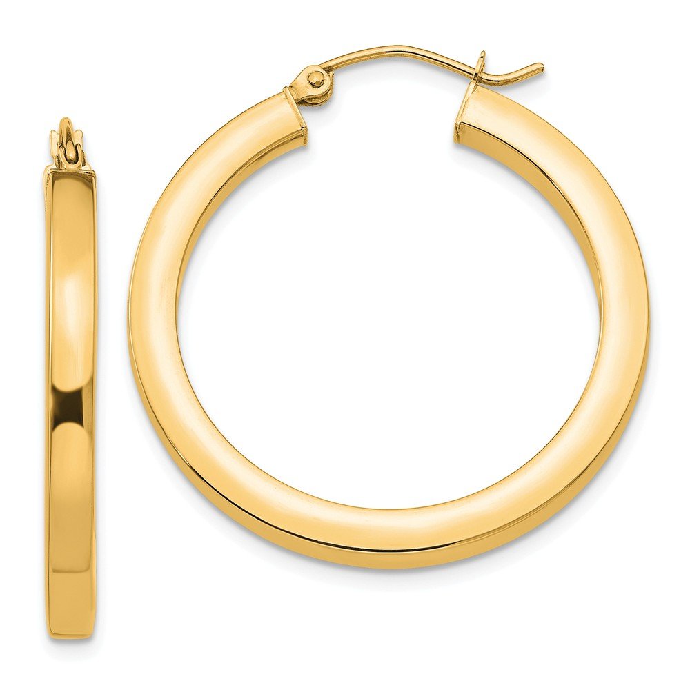 14K Yellow Gold 3mm Polished Square Hoop Earrings for Women - Classic Minimalist Jewelry for Everyday Wear, Gift Giving & Special Occasions