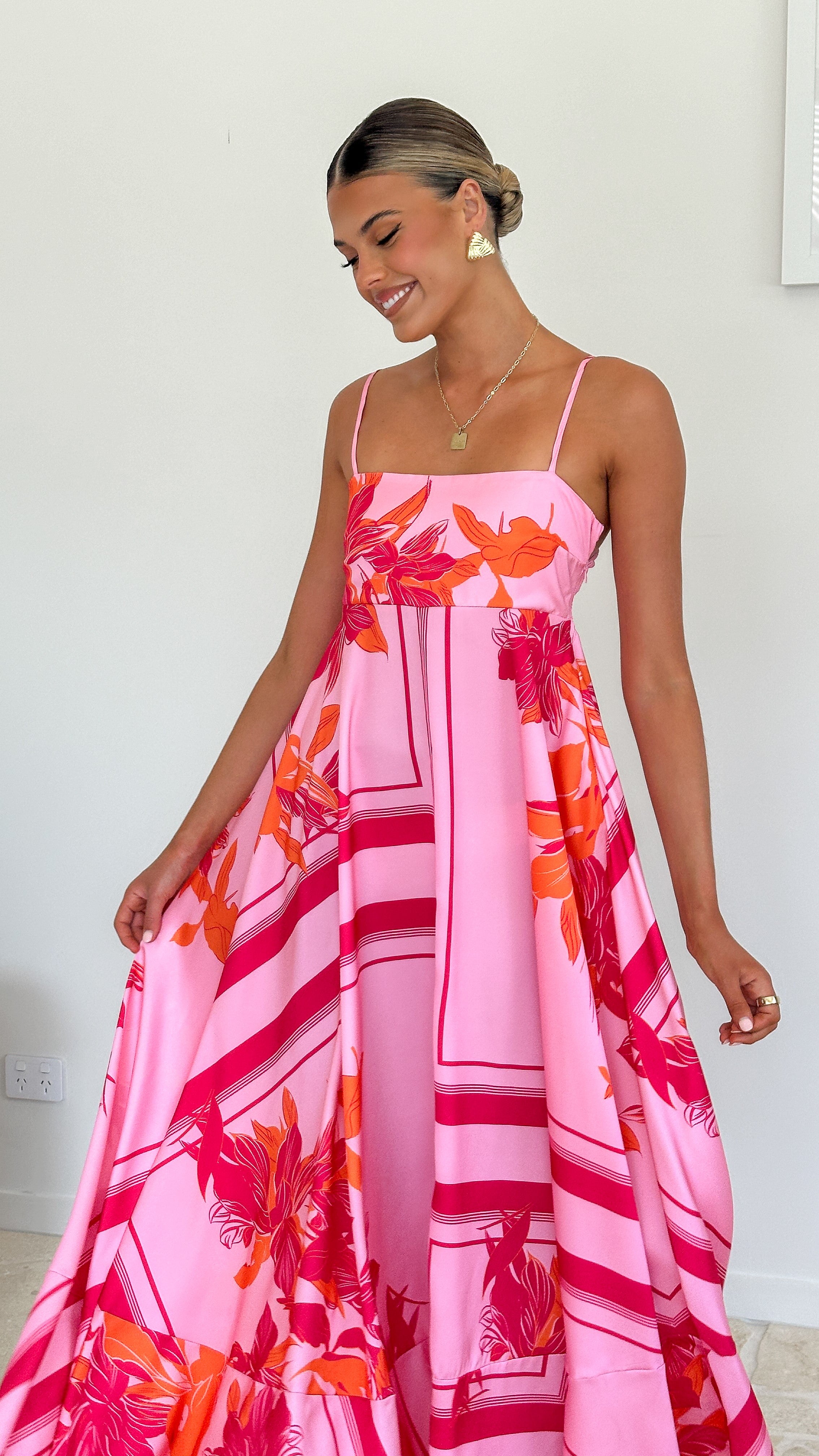 Kaethe Maxi Dress for Women - Flowy Summer Long Dress in Pink & Orange | Beach Wedding, Vacation, Casual Outfit