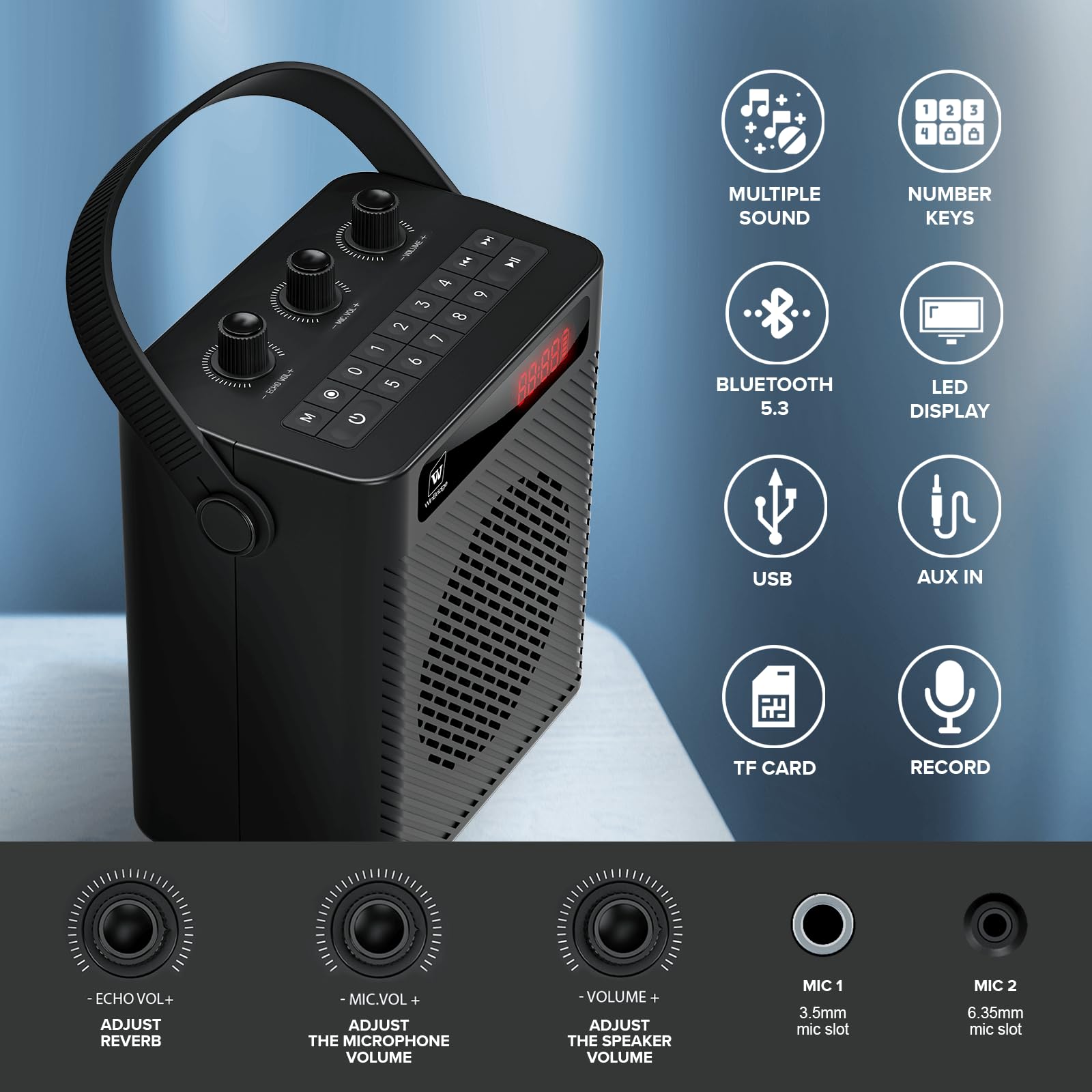 Bluetooth 5.3 Wireless Voice Amplifier - 40W Rechargeable Megaphone with Handheld Microphone, 4 Sound Effects | Portable PA System for Teachers, Presenters & Outdoor Events | Ideal for Classroom Presentations, Public Speaking & Crowd Control