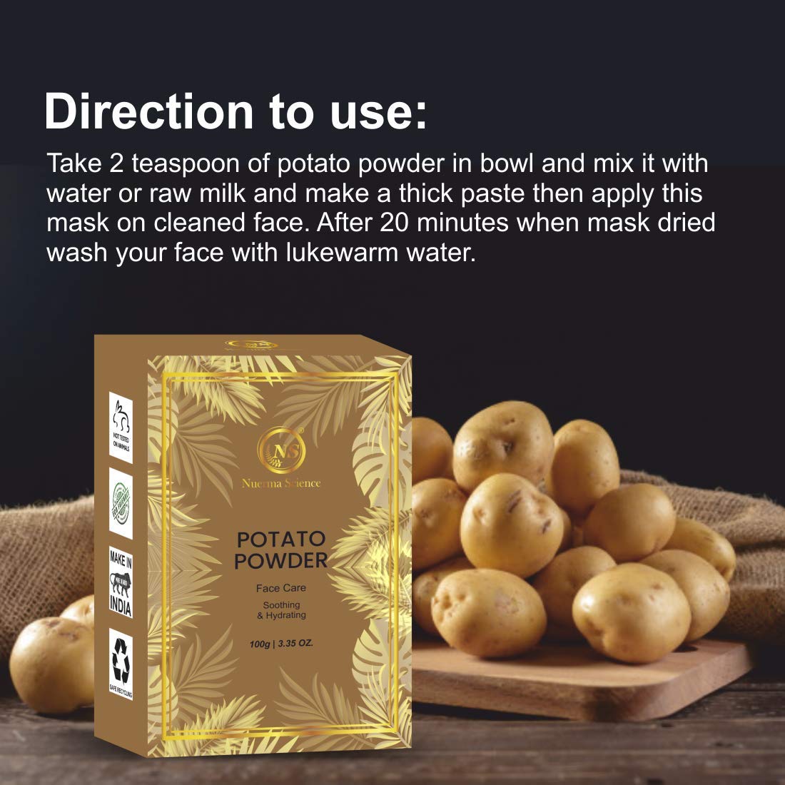 Nuerma Science Natural Potato Powder for Skin Brightening & Whitening - Reduces Dark Spots, Wrinkles, Acne & Dark Circles - 100g | Organic Skin Care for Face & Body | Perfect for Daily Skincare Routine & DIY Beauty Treatments