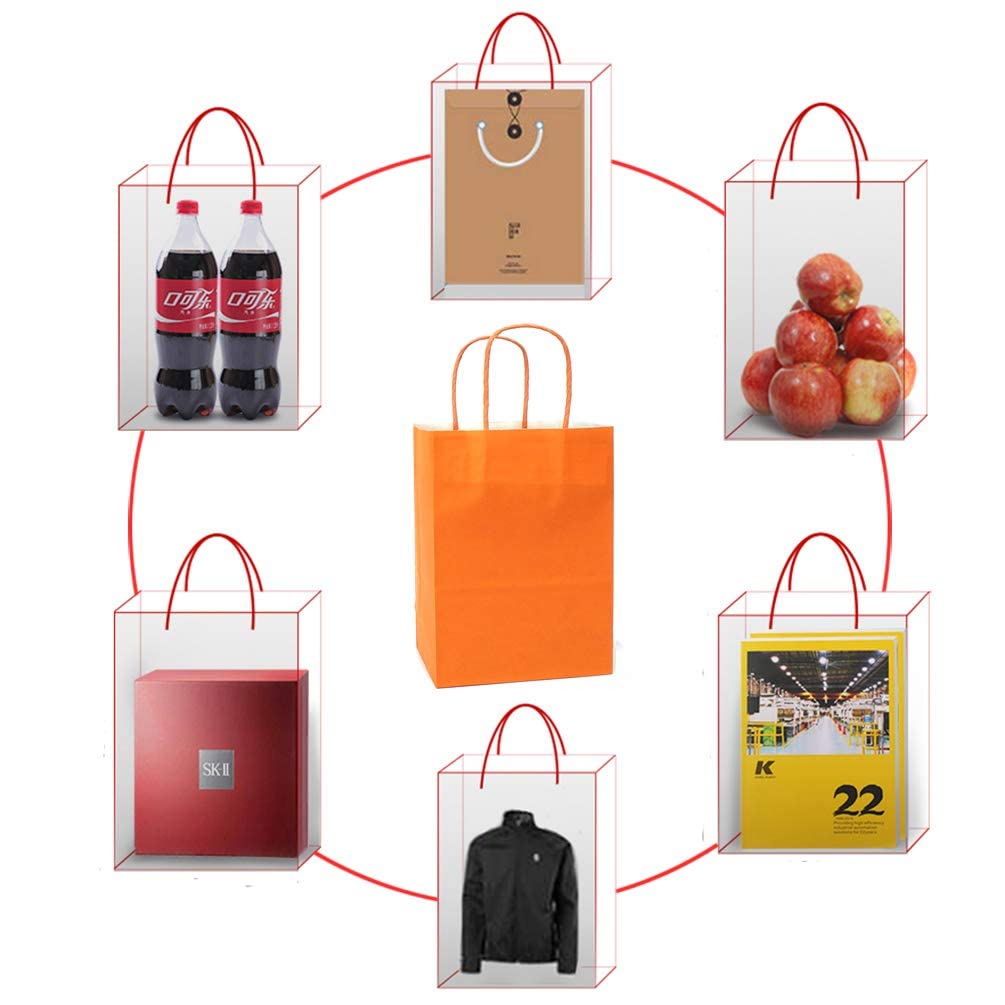AZOWA Medium Kraft Paper Gift Bags with Handles - 7.5 x 3.9 x 9.8 Inches, Orange (Pack of 12) - Eco-Friendly Party Favor Bags for Birthday, Wedding, Baby Shower & Holiday Gifts