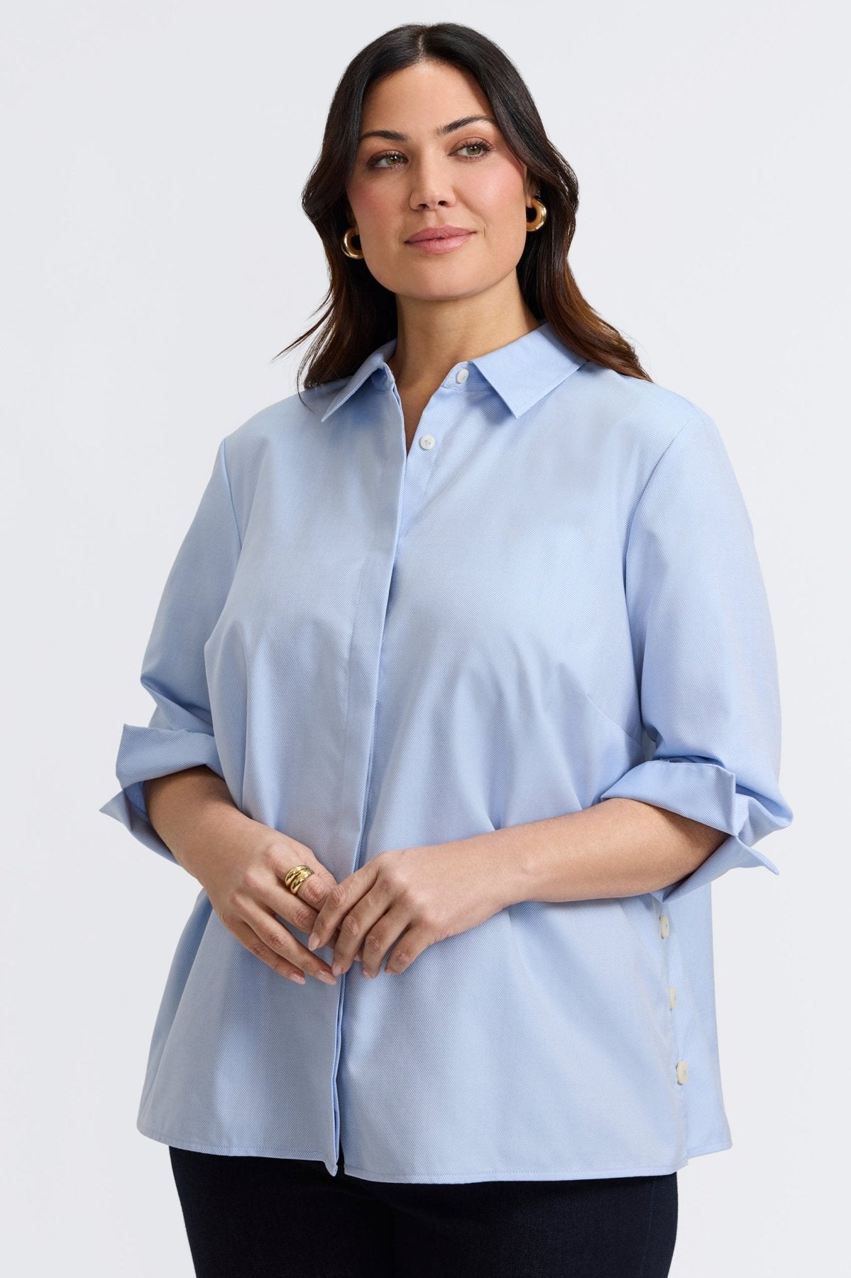 Beatrice Plus Women's Cavalry Twill 3/4 Sleeve Button-Down Shirt | Classic Office & Casual Wear | Perfect for Business Attire and Weekend Outings