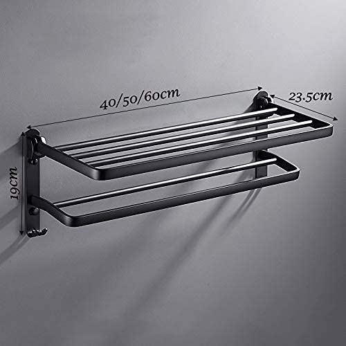 Foldable Chrome & Aluminum Towel Rack - 40cm Wall-Mounted Space Saving Bathroom & Kitchen Organizer with Hooks | Waterproof Durable Design for Towels, Robes & Kitchen Linens