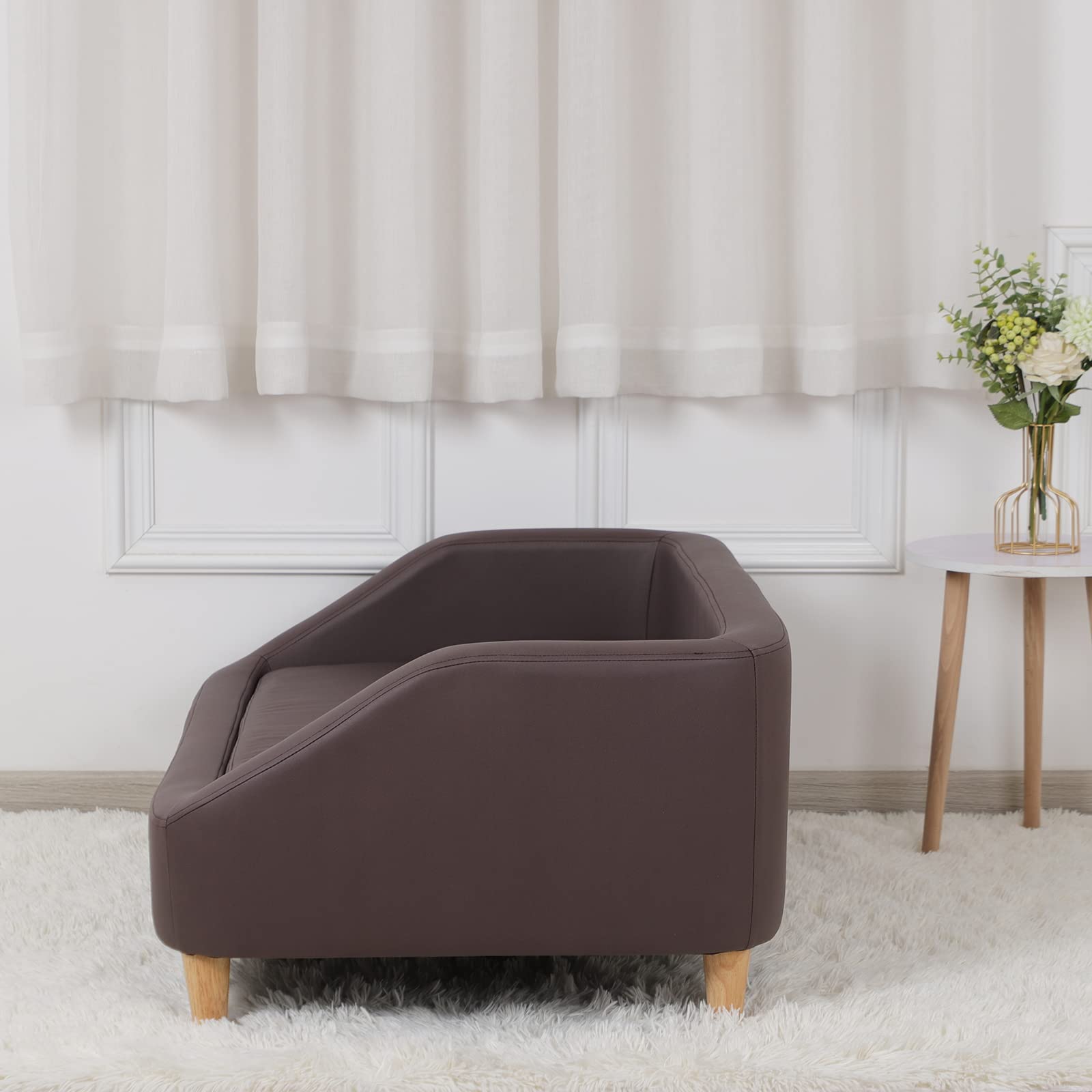 Premium Orthopedic Dog Bed with Removable Washable Cover - Elevated Wooden Leg Pet Sofa for Cats & Small Dogs - Comfortable Plush Sleeping Couch for Joint Support (Brown) - Perfect for Living Rooms, Bedrooms & Pet Spaces