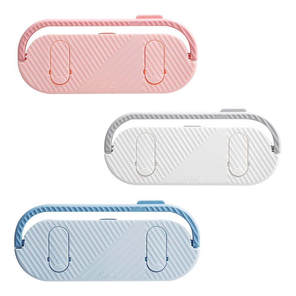 Healifty 3-Piece Wall Mounted Shoe Rack Organizer - Plastic No-Drill Slipper Holder with Hooks for Bathroom, Bedroom & Entryway - Space Saving Storage Solution for Shoes, Bags, Coats & Towels (Blue & White)