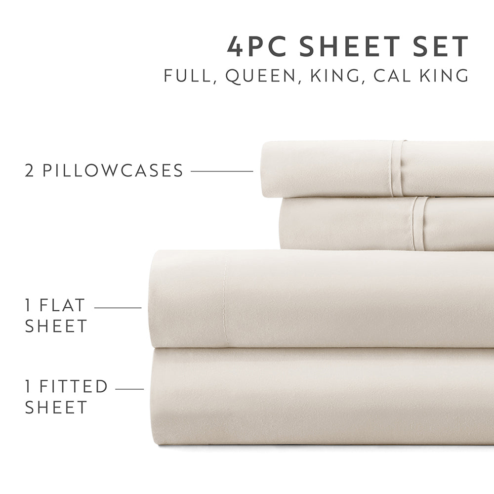 4 Piece Luxury 100% Cotton Bed Sheet Set - Soft & Breathable for Ultimate Comfort - Perfect for Master Bedroom, Guest Room & Dorm Use