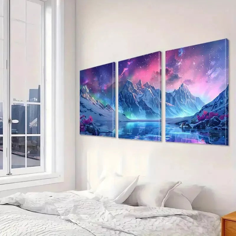 3-Piece Abstract Starry Night With Pink Glow Framed Canvas Wall Art Set - 50x70cm High Quality Print | 100% Australian Made | Ready to Hang | Perfect for Living Room, Bedroom & Office Decor