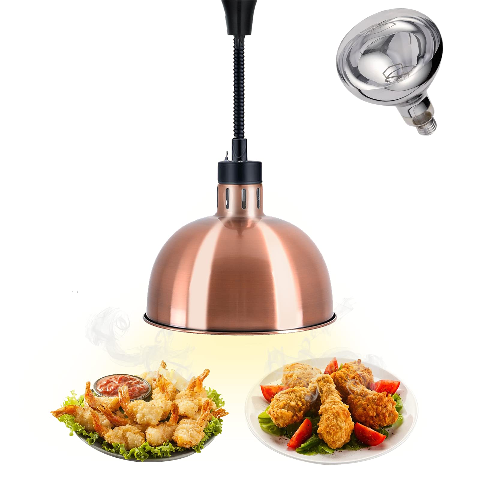 Commercial Food Warmer with Retractable Heat Lamp & 250W Bulb - Professional Catering & Restaurant Food Heating Equipment for Buffets, Cafes, and Food Service Counters