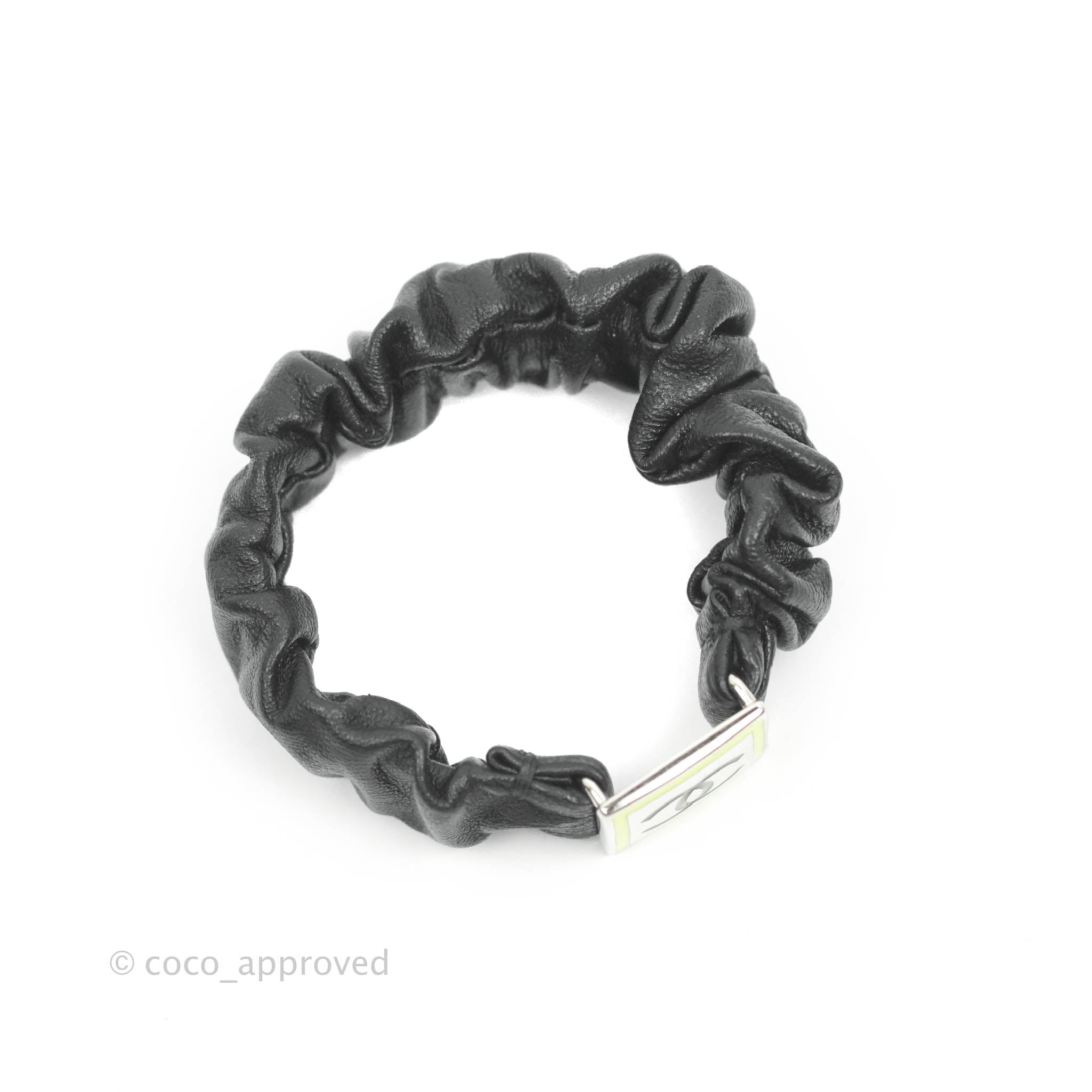 Chanel CC Black Leather Hair Clip with Silver Hardware | Elegant Hair Accessory for Women | Perfect for Parties, Weddings & Everyday Wear