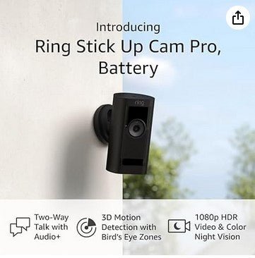 Ring Stick Up Cam Pro Battery - Wireless Outdoor Security Camera with 1080p HD Video, Motion Detection & Night Vision - Perfect for Home, Garage & Backyard Surveillance