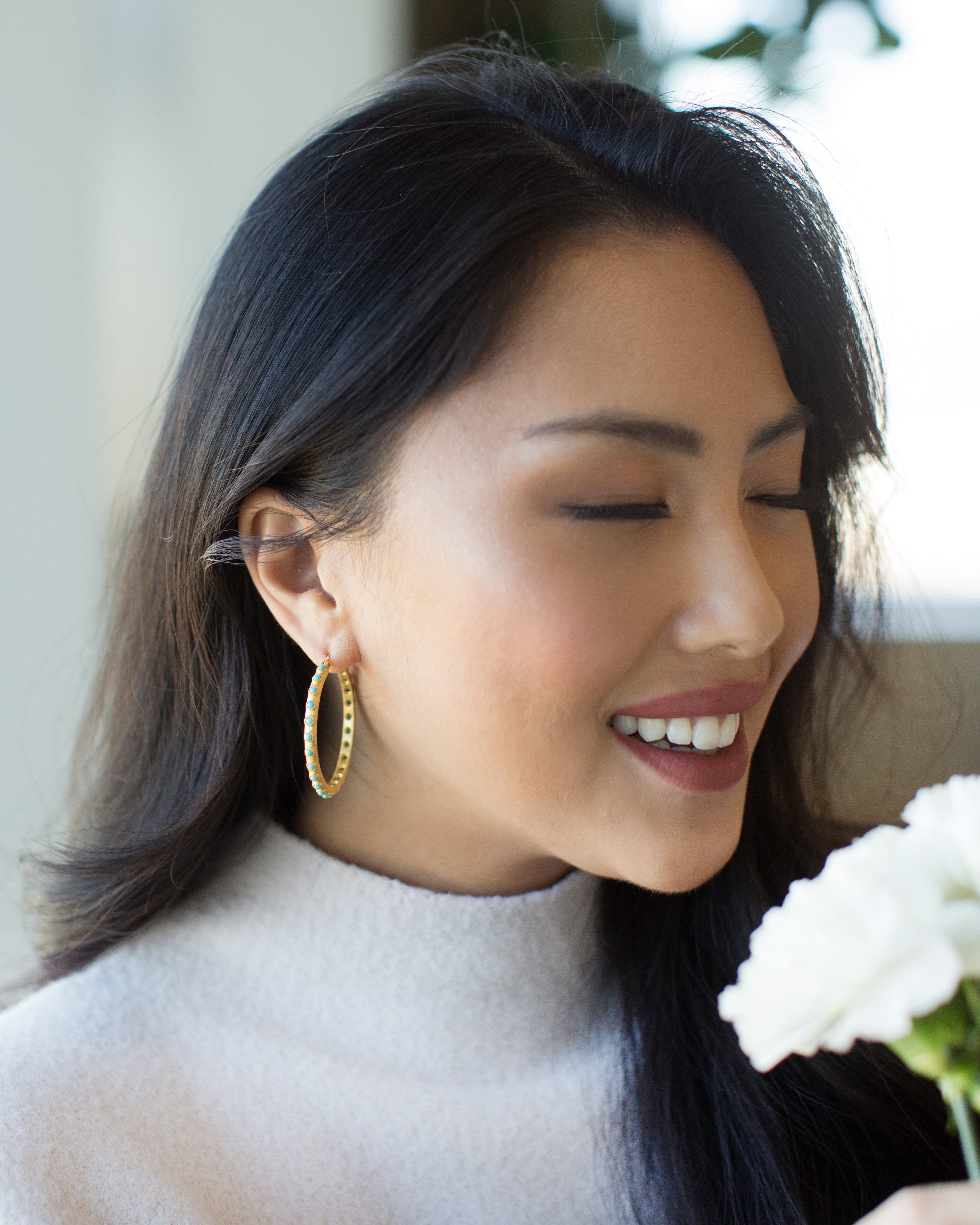 Stylish Turquoise Hoop Earrings for Women - Boho Chic Dangle Earrings for Everyday Wear & Special Occasions